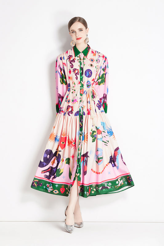 BK-Floral Print Casual Button Maxi Dress - LAI MENG FIVE CATS