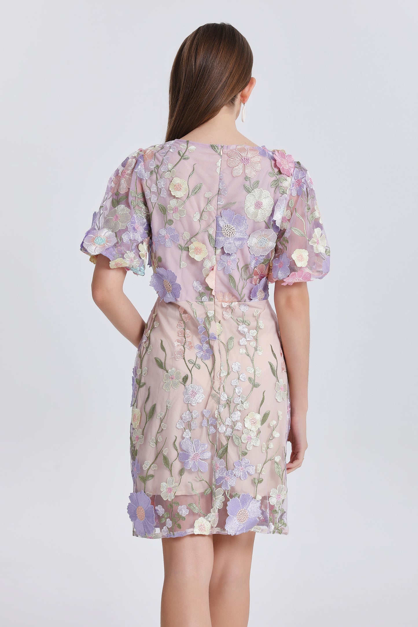 Women's 3D Floral Embroidery Tulle Lace Mesh Mini Dress