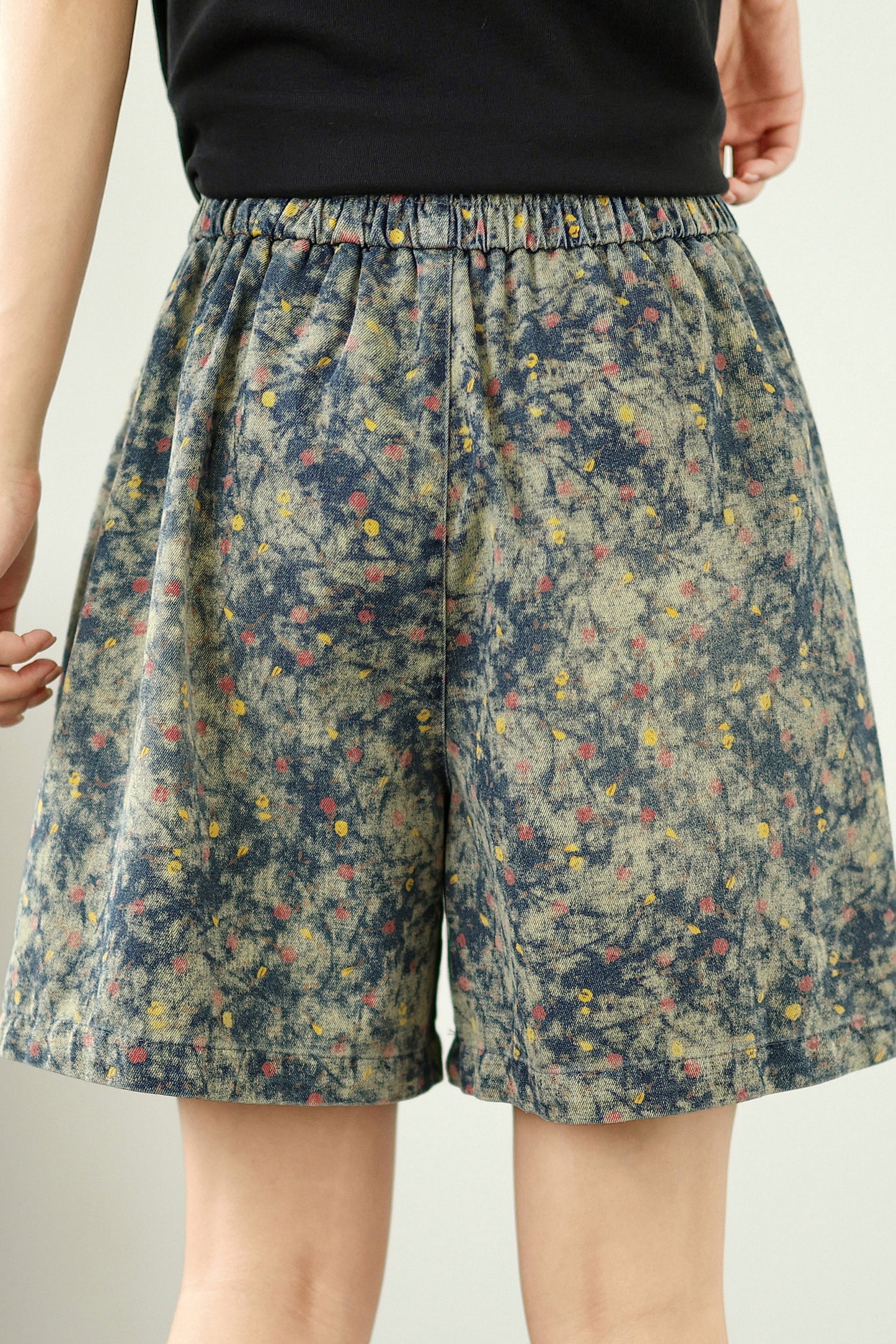 Women's Jeans Elastic Waist Wide Leg Denim Short