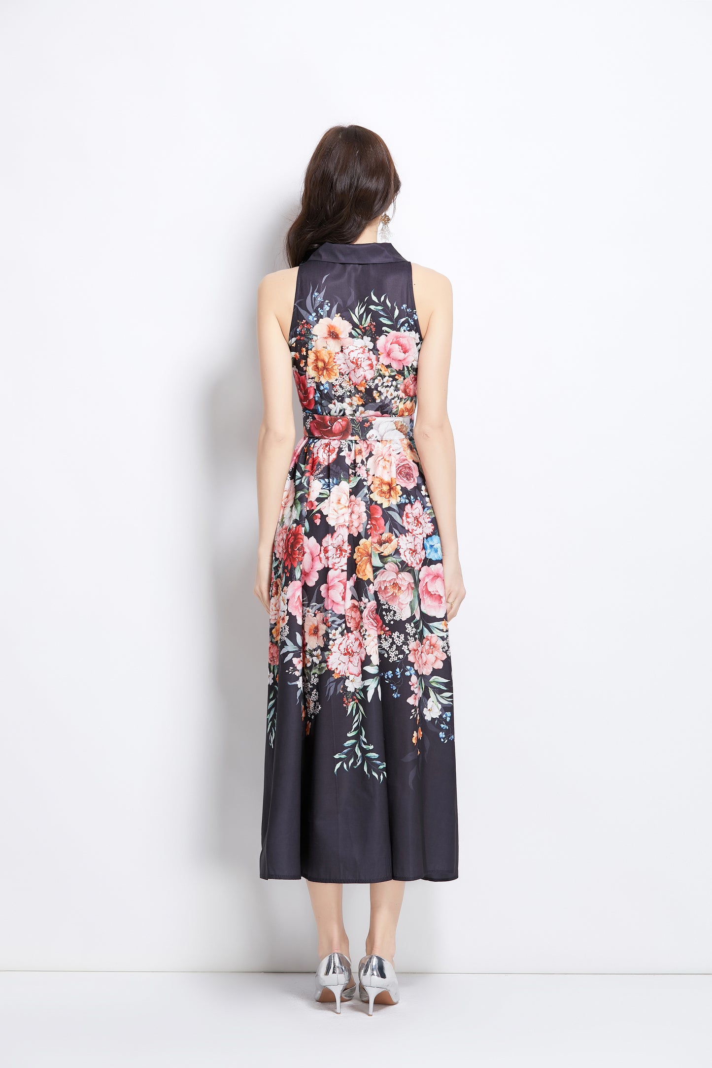 Women's Floral Print Sleeveless V Neck Maxi Dress