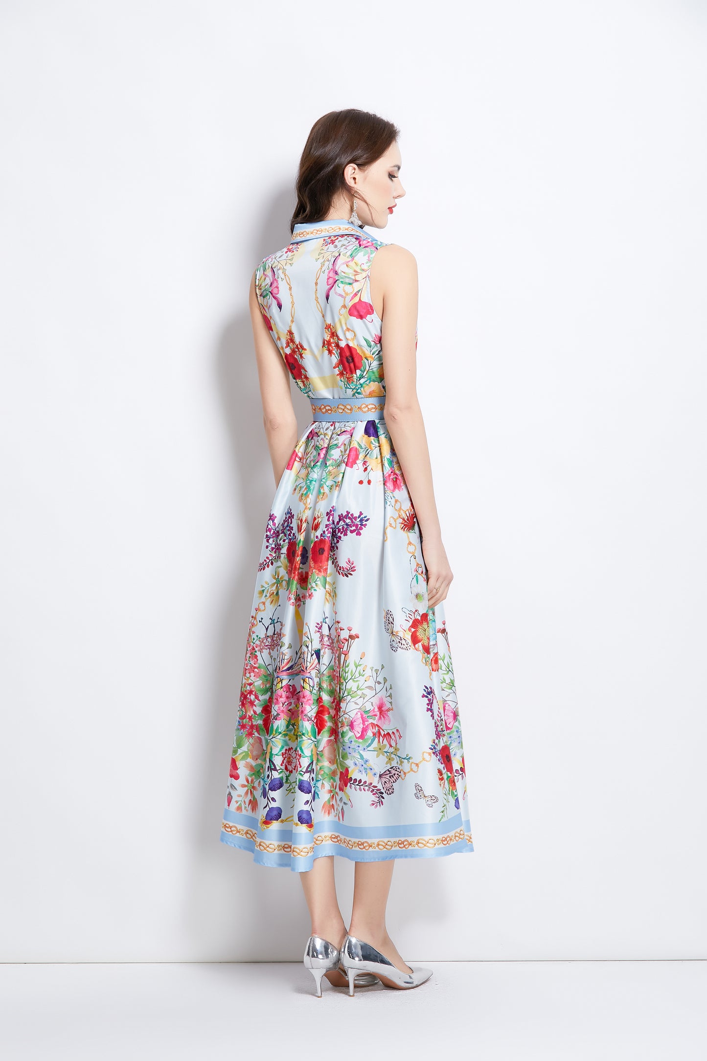 Women's Floral Print Sleeveless Flowy Maxi Dress
