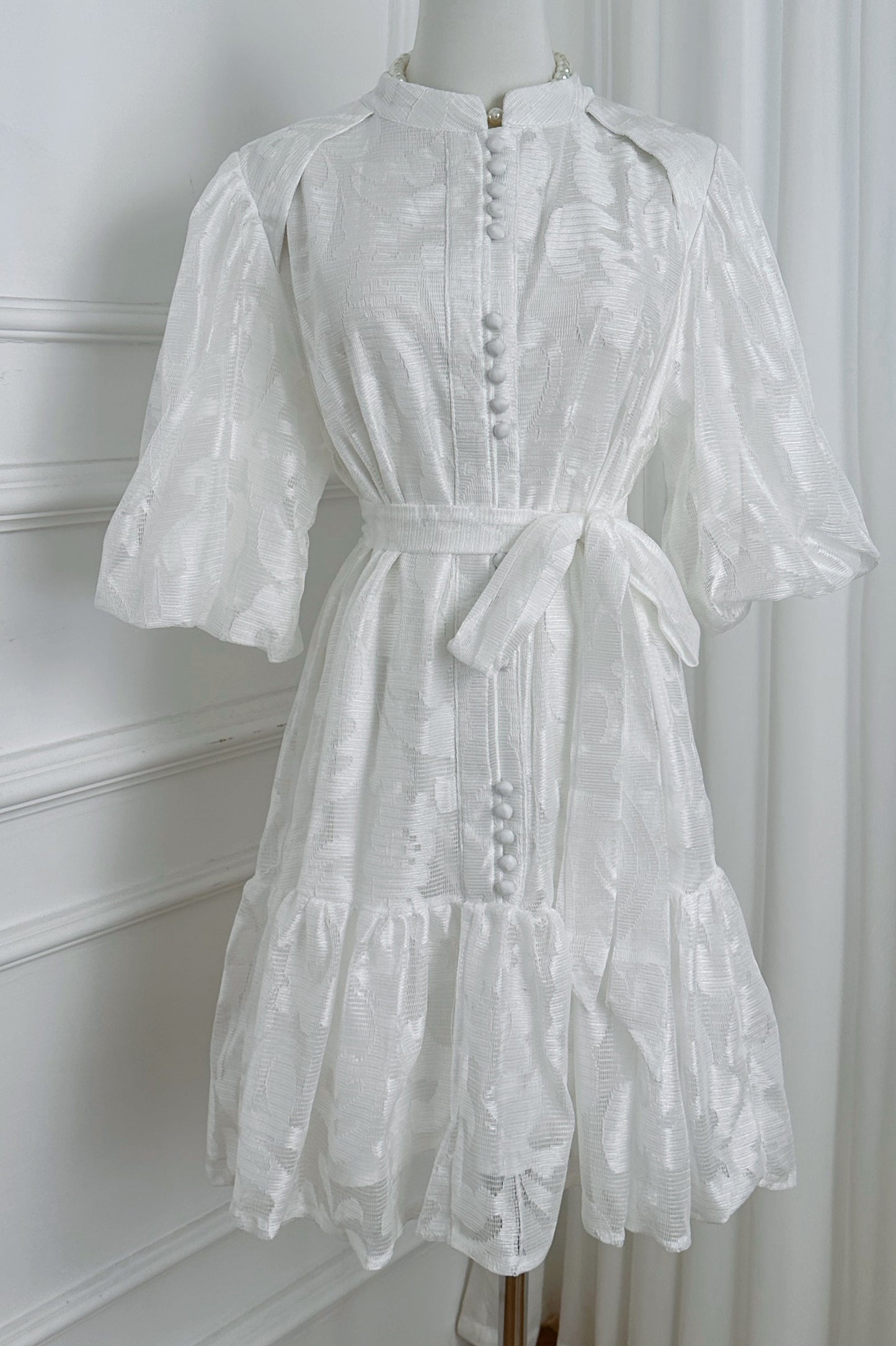 Women's Lace Puff Sleeve Ruffle Loose Mini Dress