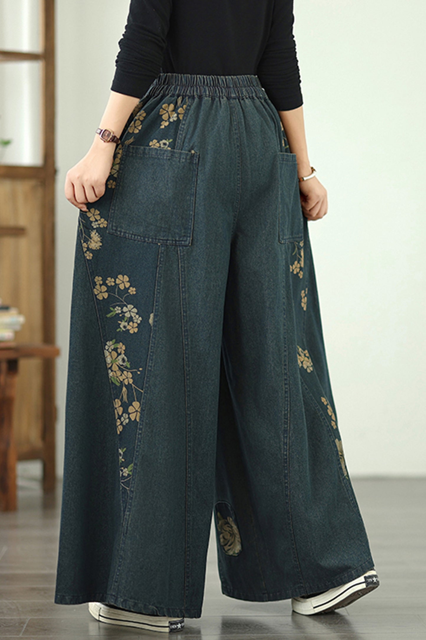 Women's Denim Wide Leg Baggy Jeans Drawstring Pants