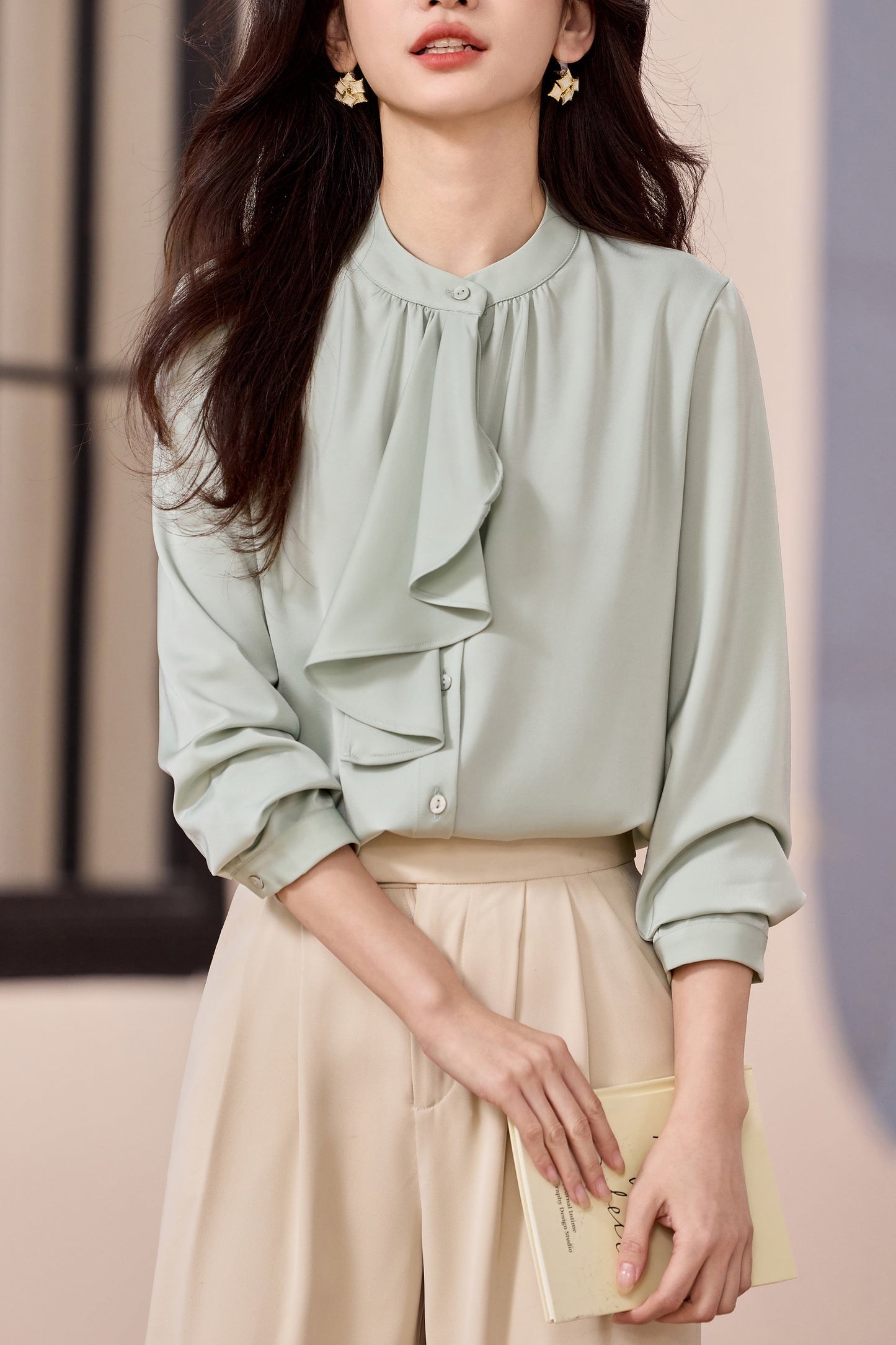 Women's Ruffle Shirt Puffe Sleeve Blouse Top