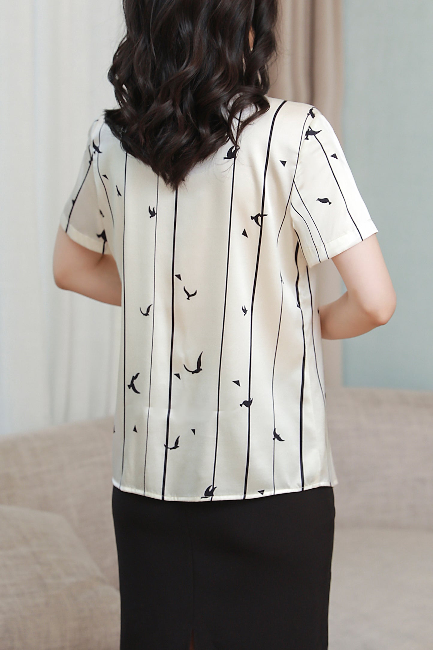 Women's Stain Floral Print Blouse Short Sleeve Tops