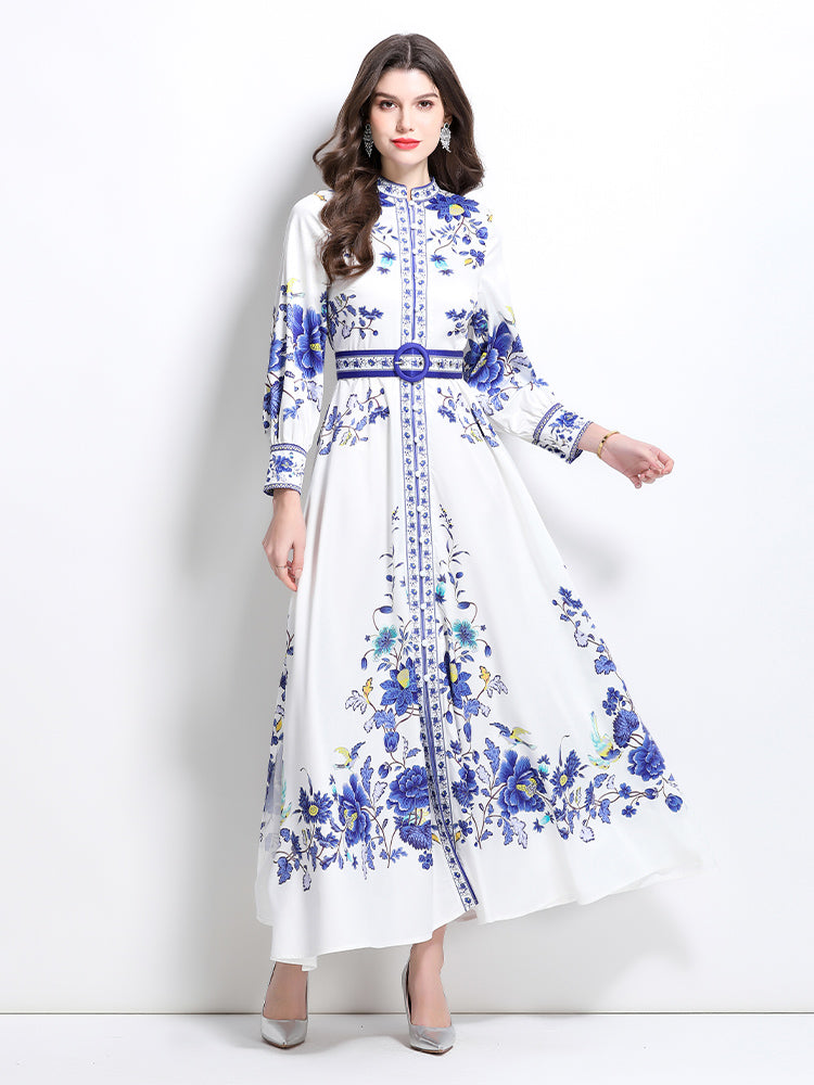 Women's Floral Print Maxi Dress Flowy Split Long Dress
