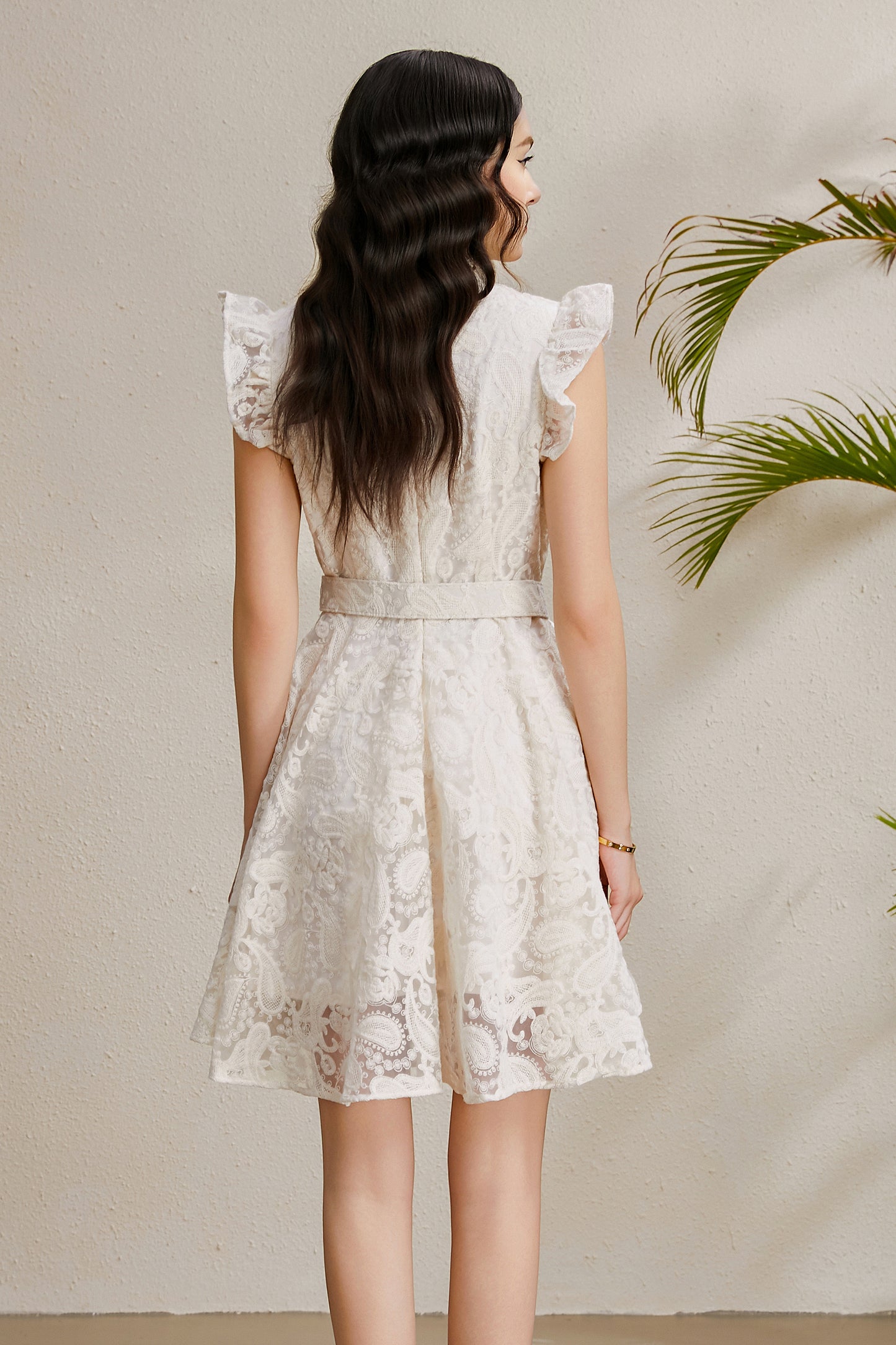 Women's Sleeveless Ruffle Sleeve Lace Mini Dress