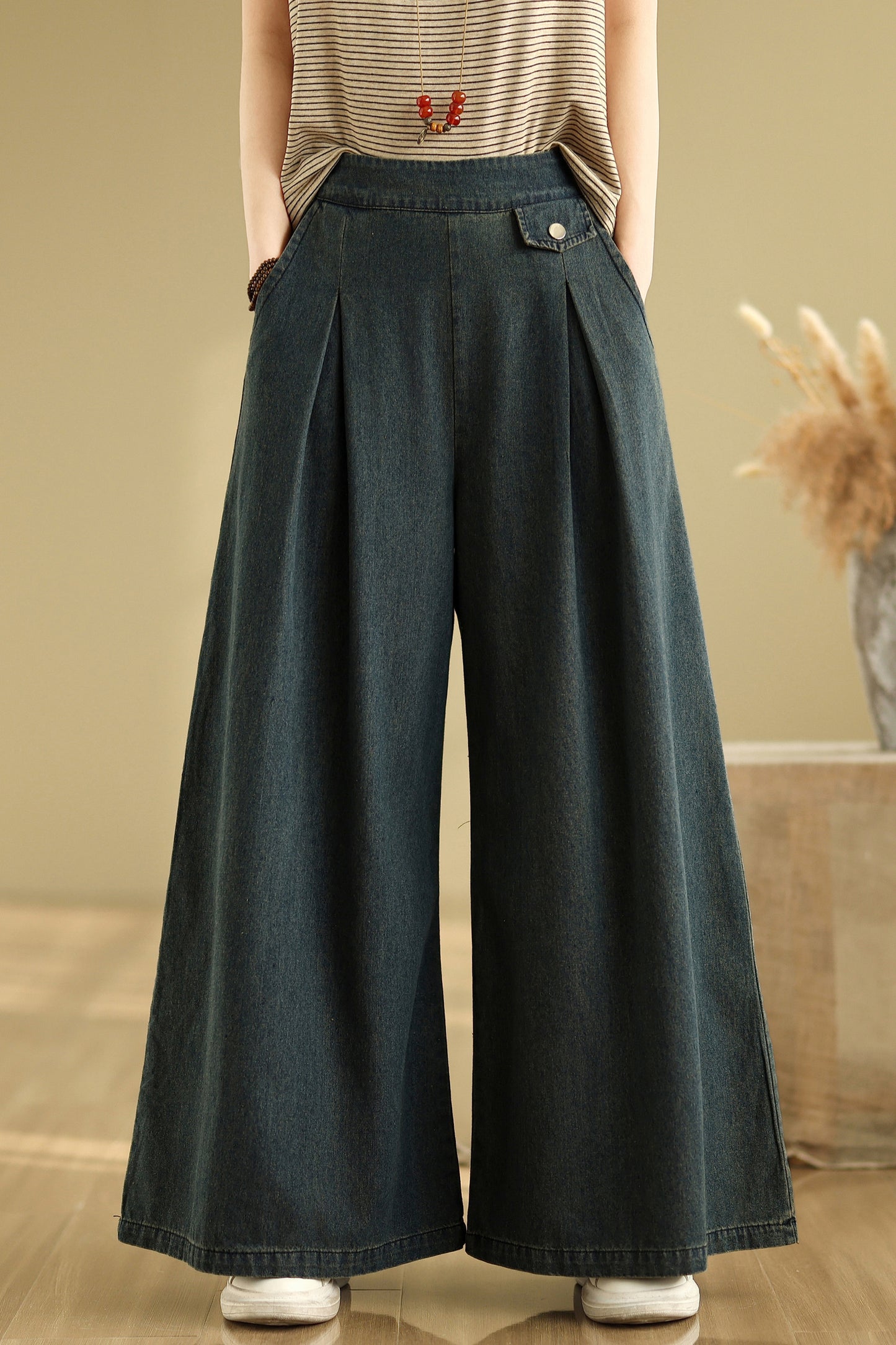 Women's Loose Jeans Elastic Waist Wide Leg Pants