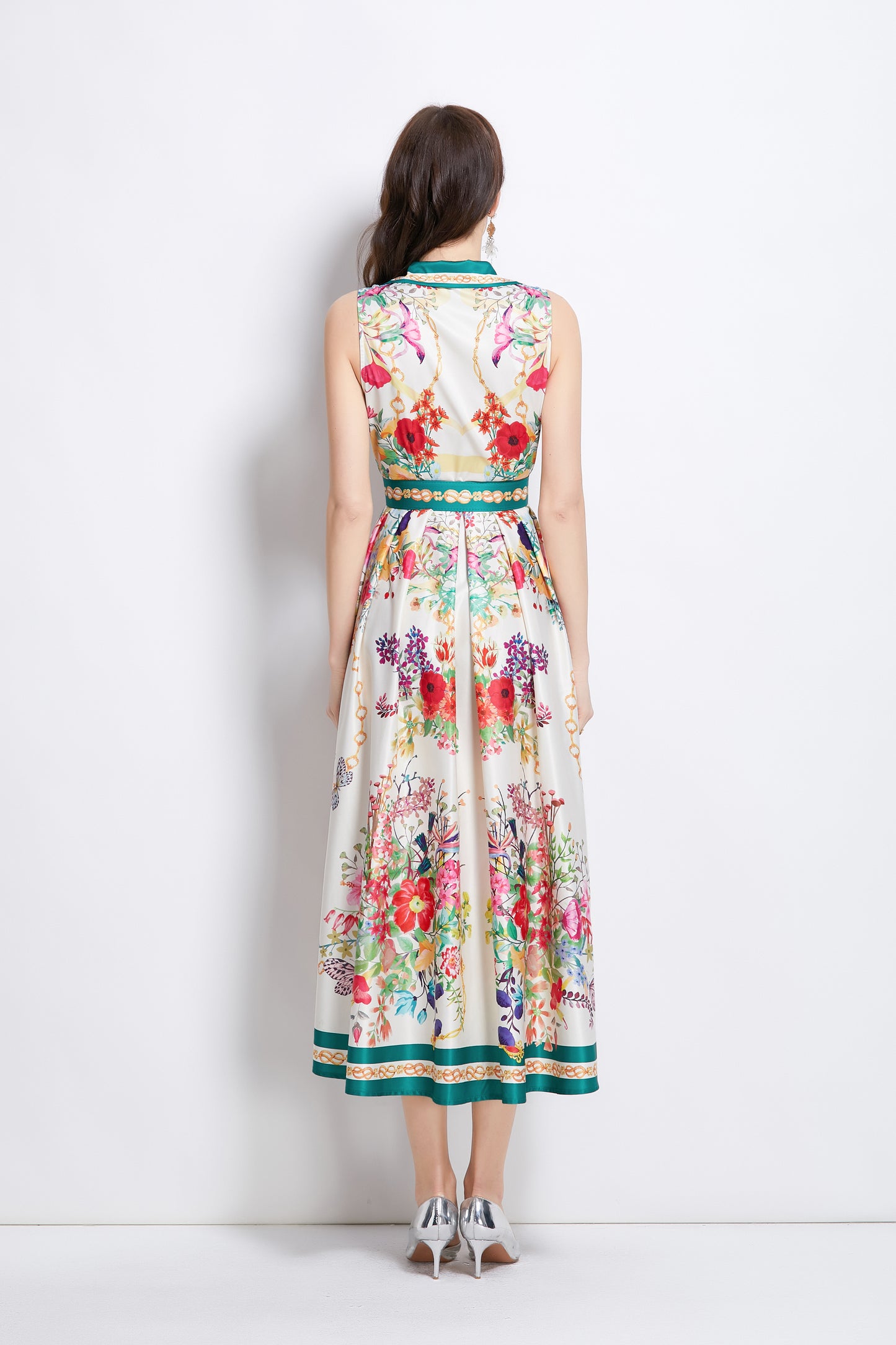 Women's Floral Print Sleeveless Flowy Maxi Dress