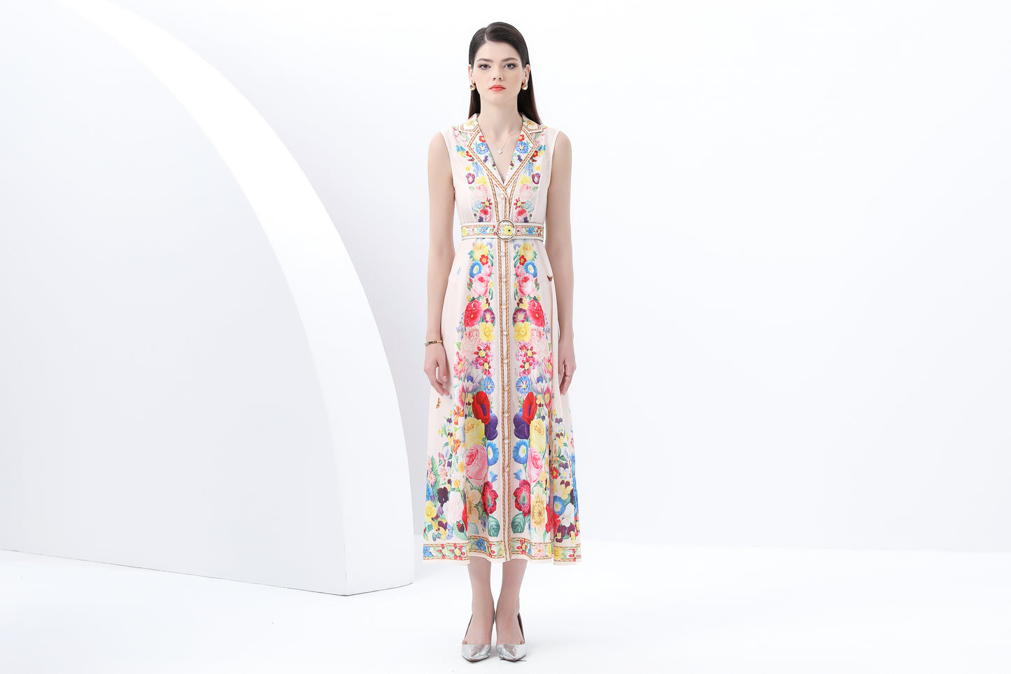 Women's Floral Print Sleeveless V Neck Maxi Dress