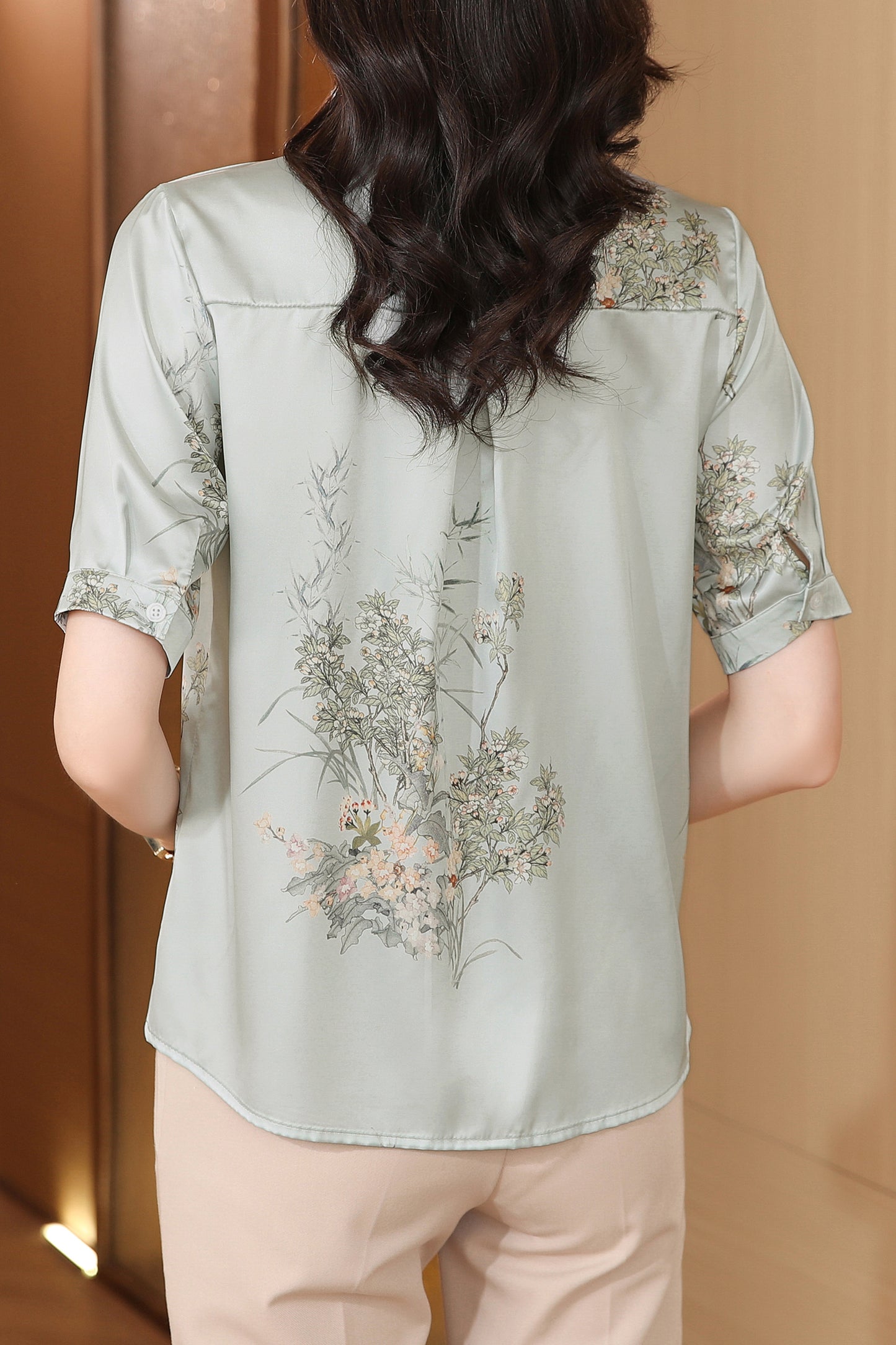 Women's Collared Floral Print Blouse Short Sleeve Tops