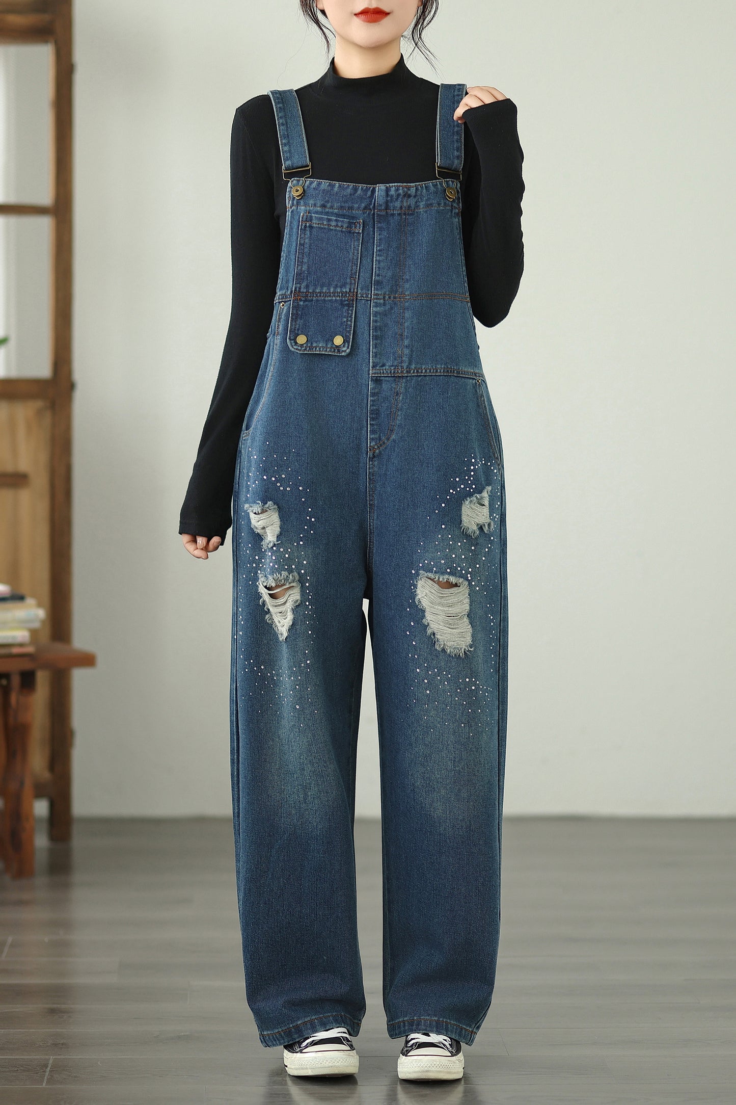 Womens Denim Bib Pants Jumpsuits Jeans Adjustable Strap Overalls