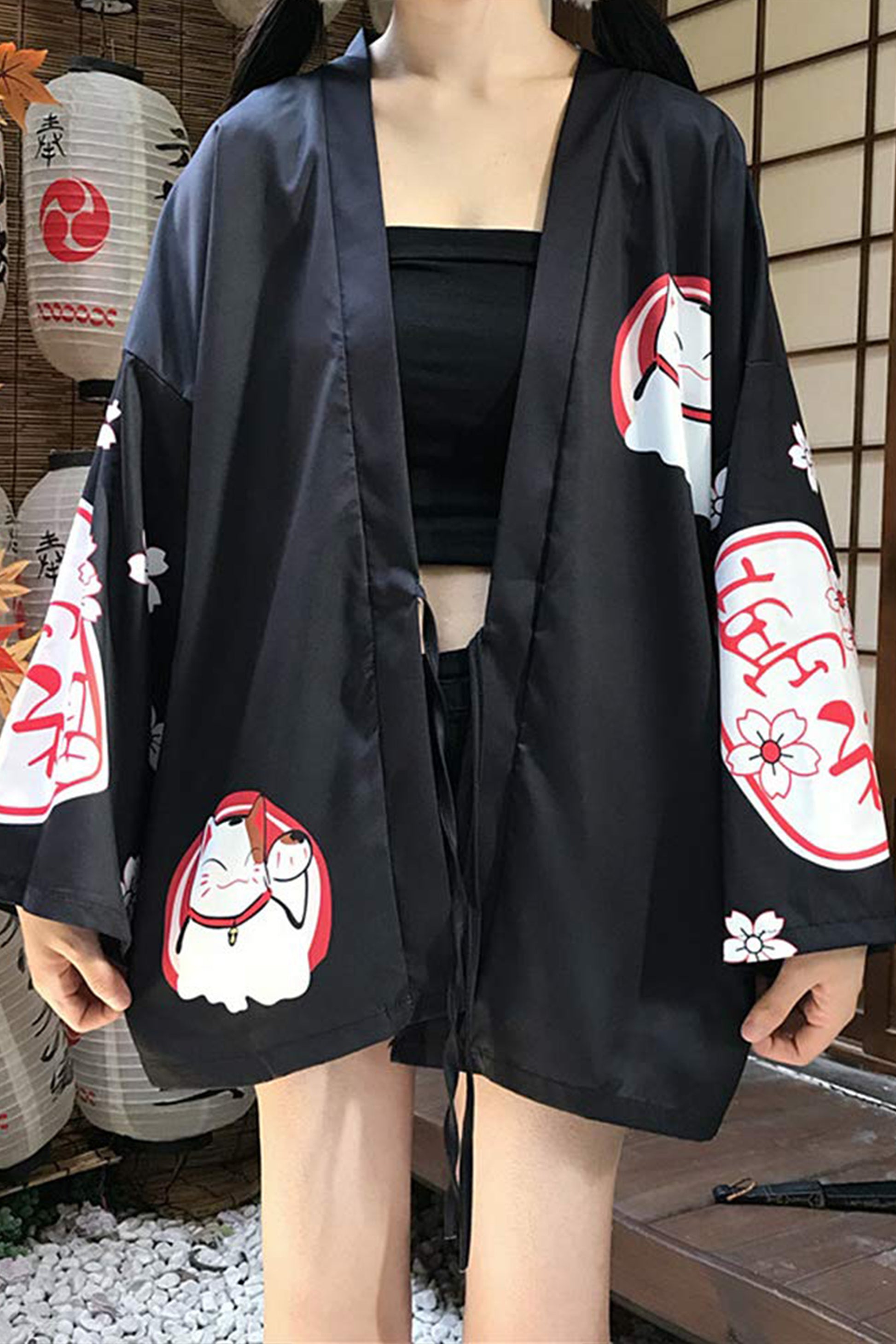 K10-Women's Lucky Cat Cardigan Kimono Cute Tops - LAI MENG FIVE CATS