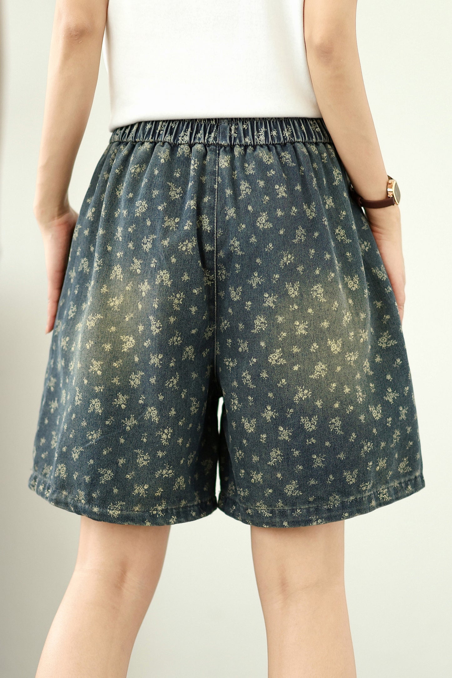 Women's Jeans Elastic Waist Wide Leg Denim Short