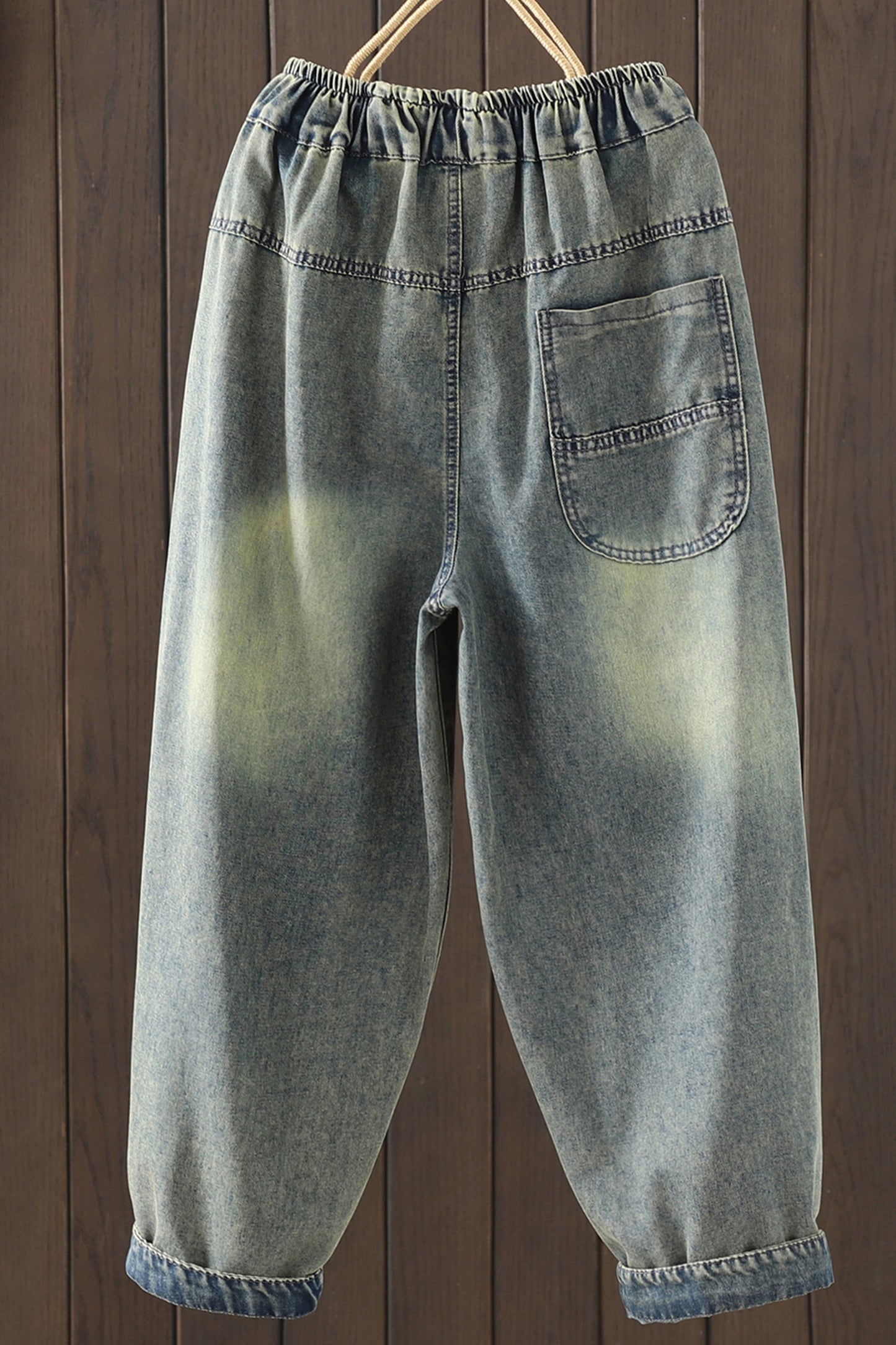 Women Jeans Denim Loose Pants Elastic Waist