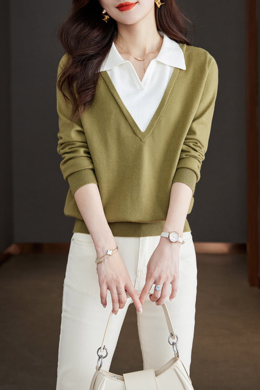 Women's Casual Patchwork Shirt Pullover Blouse - LAI MENG FIVE CATS