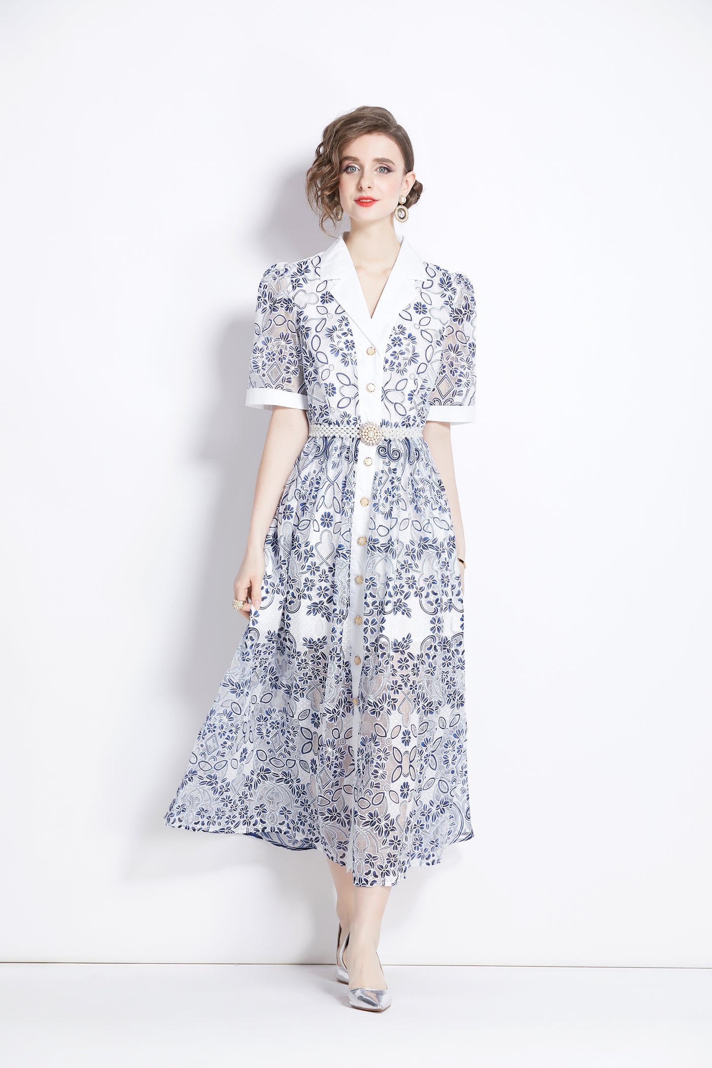 Women's Mesh Embroidery V-Neck Lace Maxi Dress