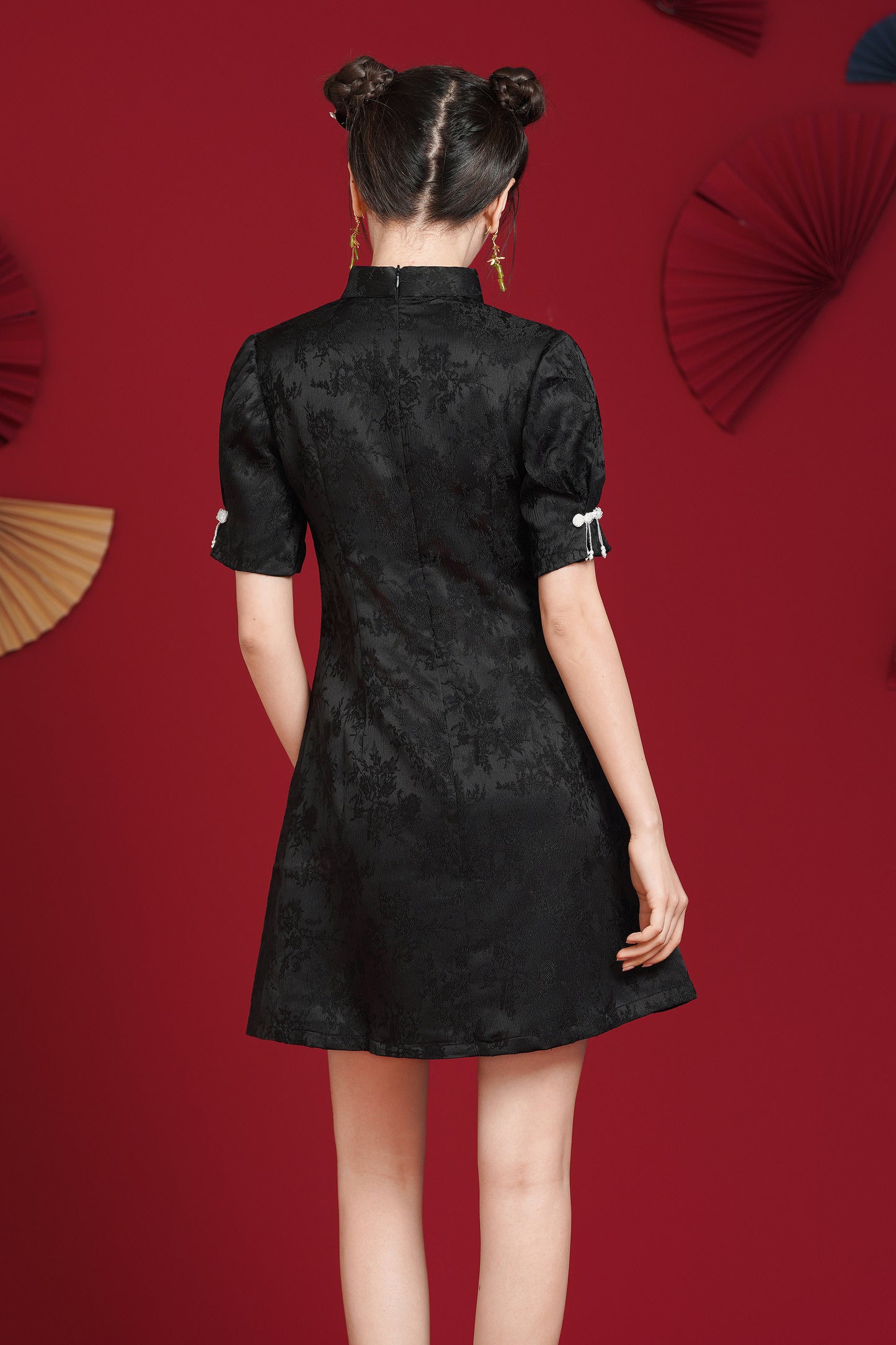 Women's Chinese Cheongsam Print Side Slit Mini Dress