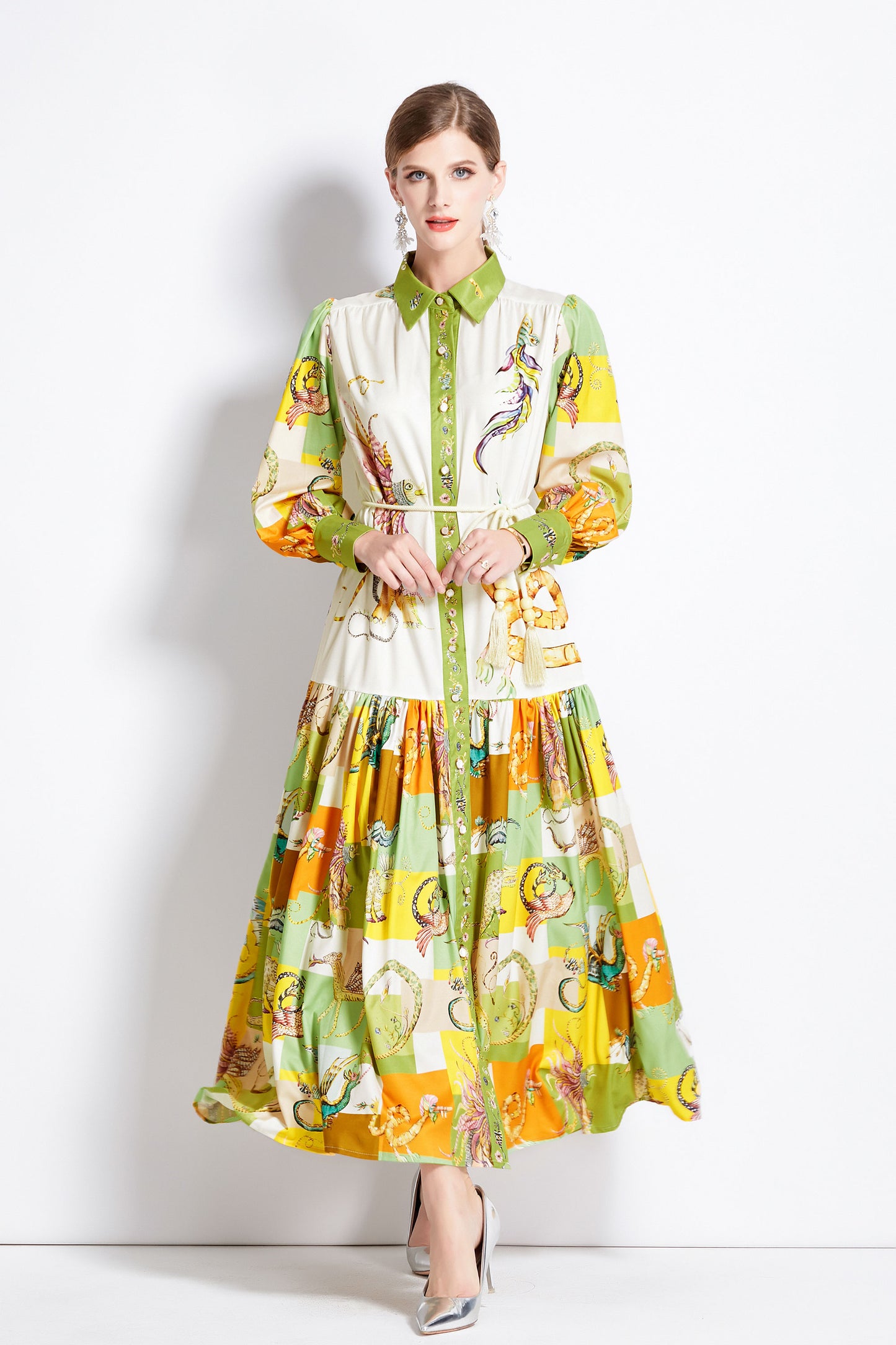 Women's Floral Print Casual Button Maxi Dress