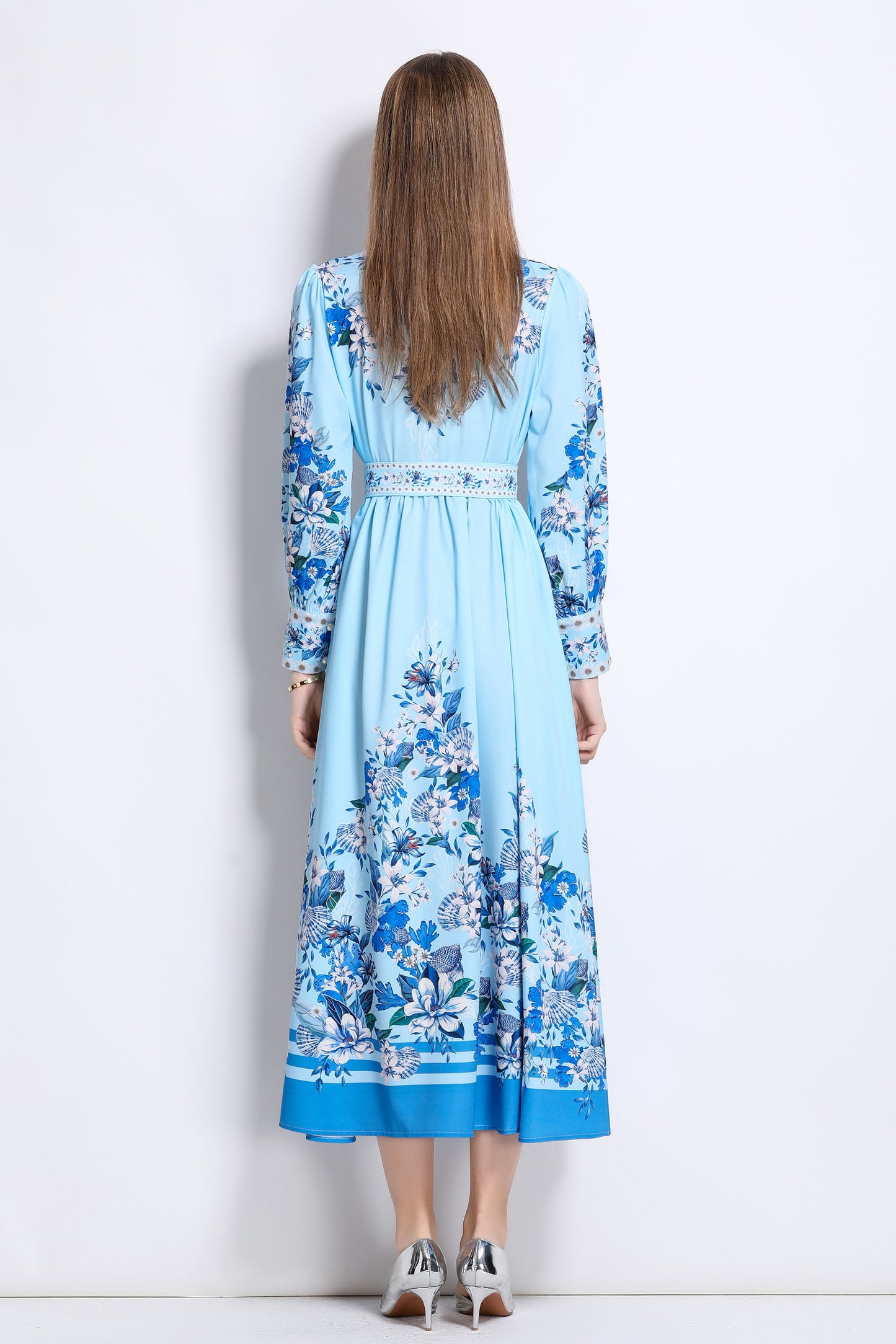 Women‘s Floral Print Button Up Split Maxi Dress