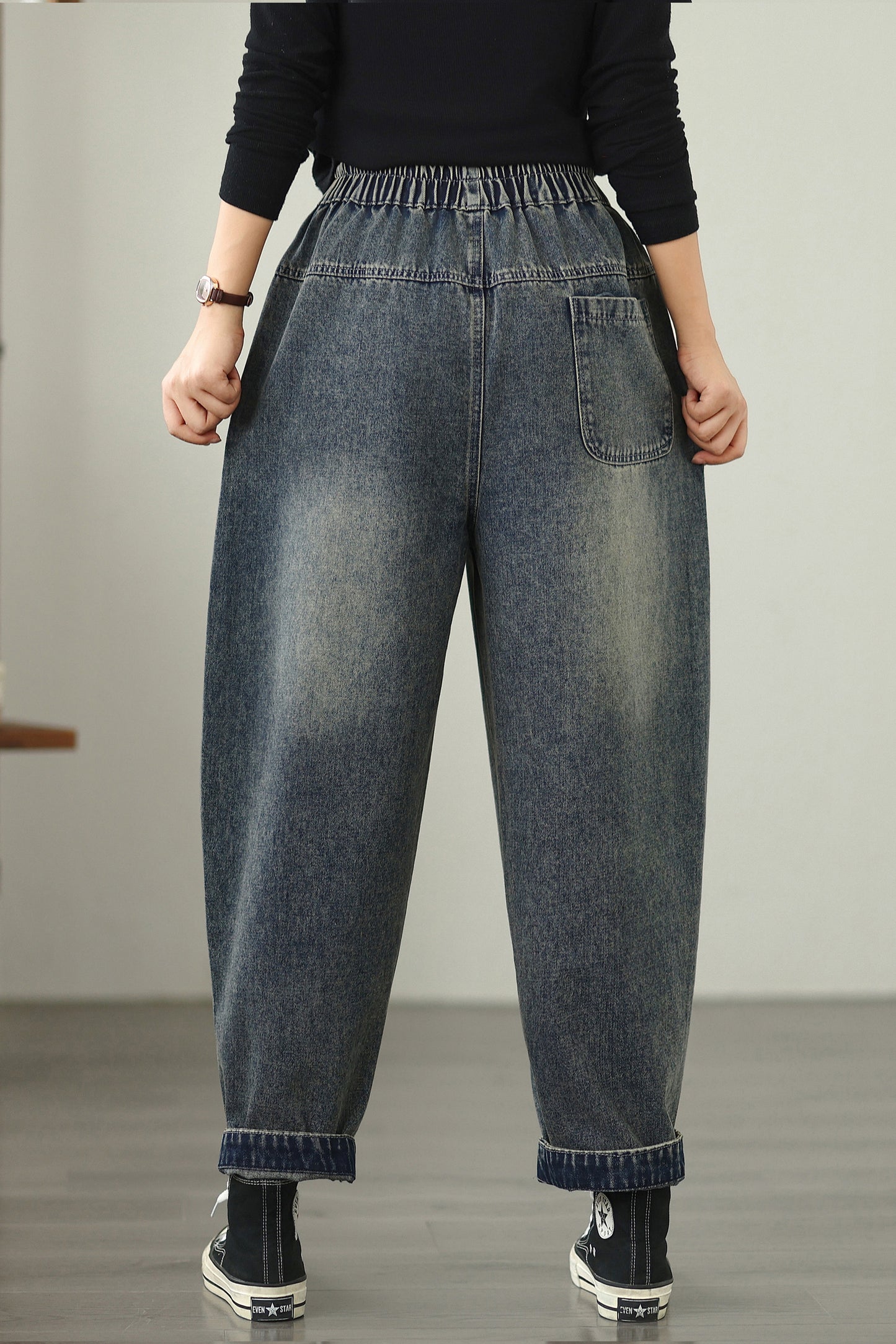 Women Jeans Denim Pants Elastic Waist
