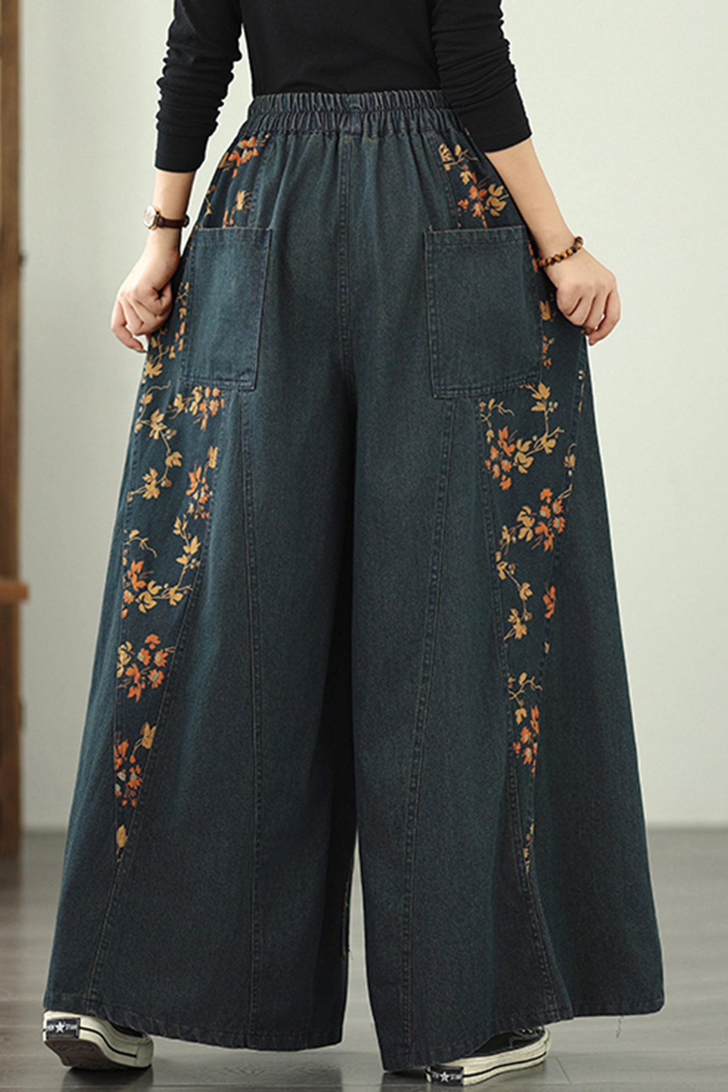 Women's Denim Wide Leg Baggy Jeans Drawstring Pants