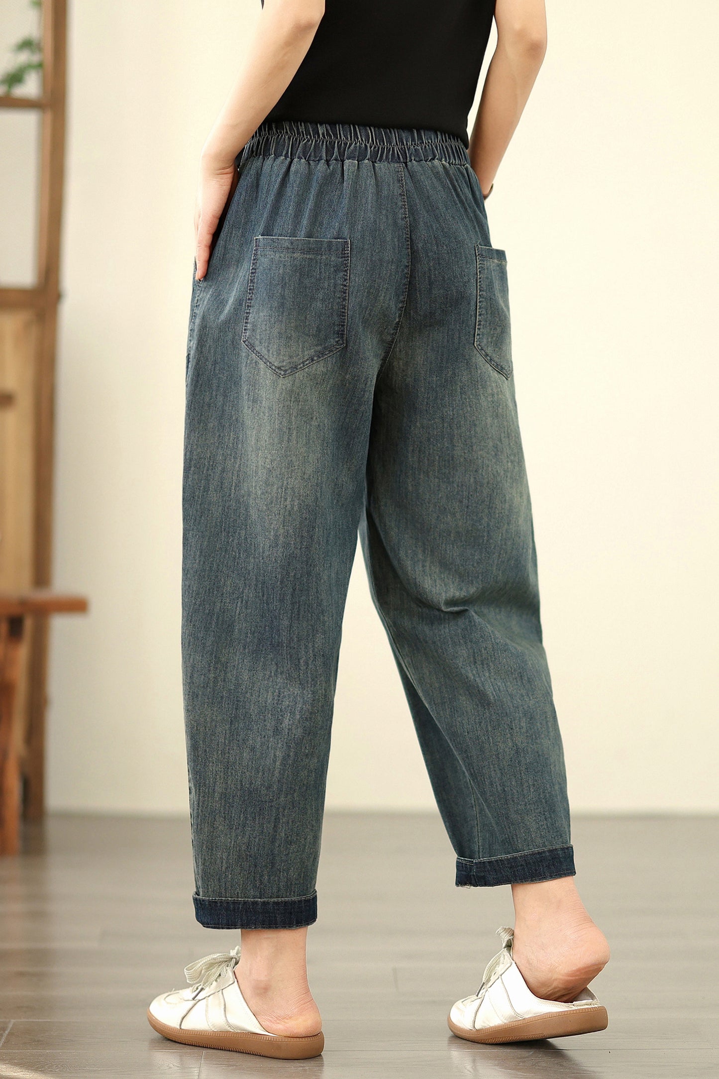 Women's Jeans Denim Pants Elastic Waist
