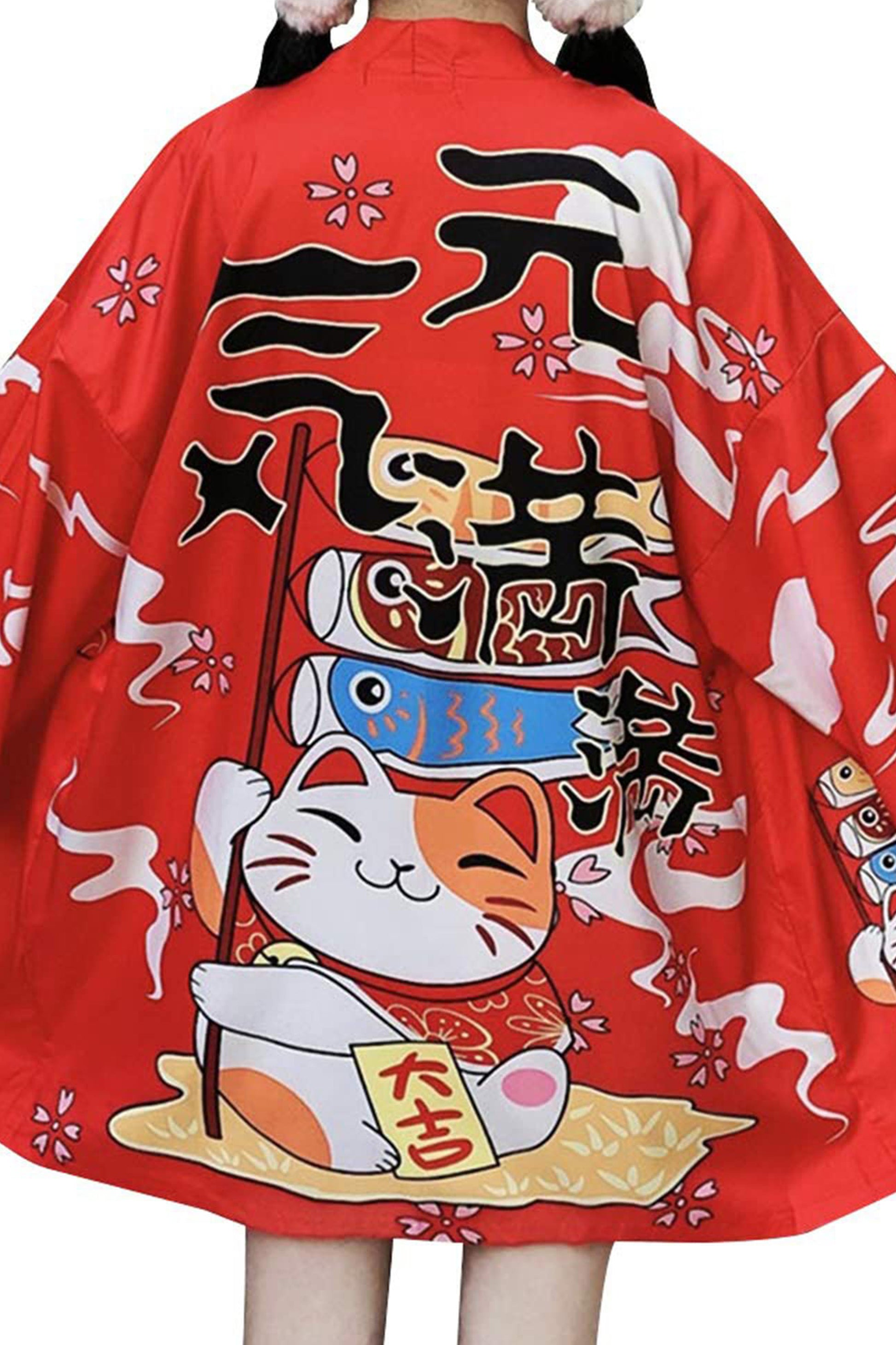 K10-Women's Lucky Cat Cardigan Kimono Cute Tops - LAI MENG FIVE CATS
