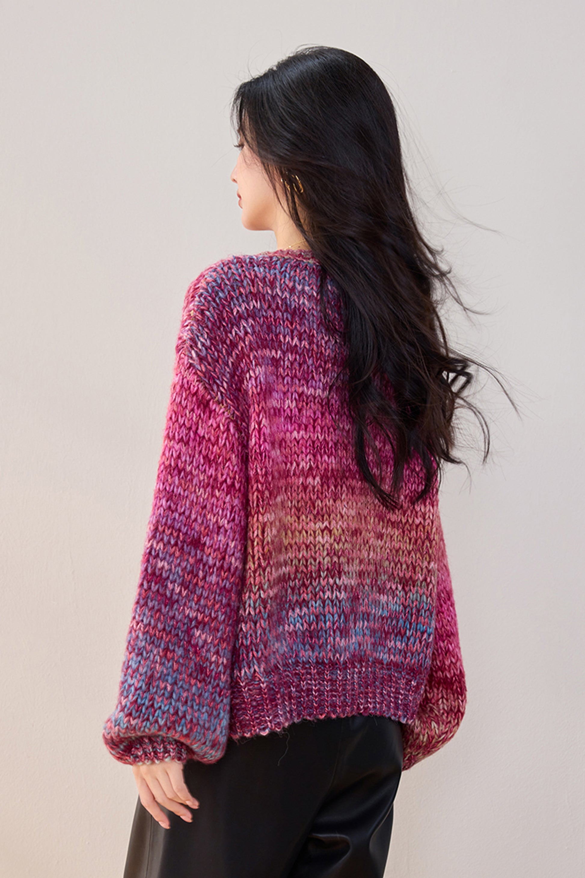 SD-Puff sleeve Colorful Pullover Sweater - LAI MENG FIVE CATS