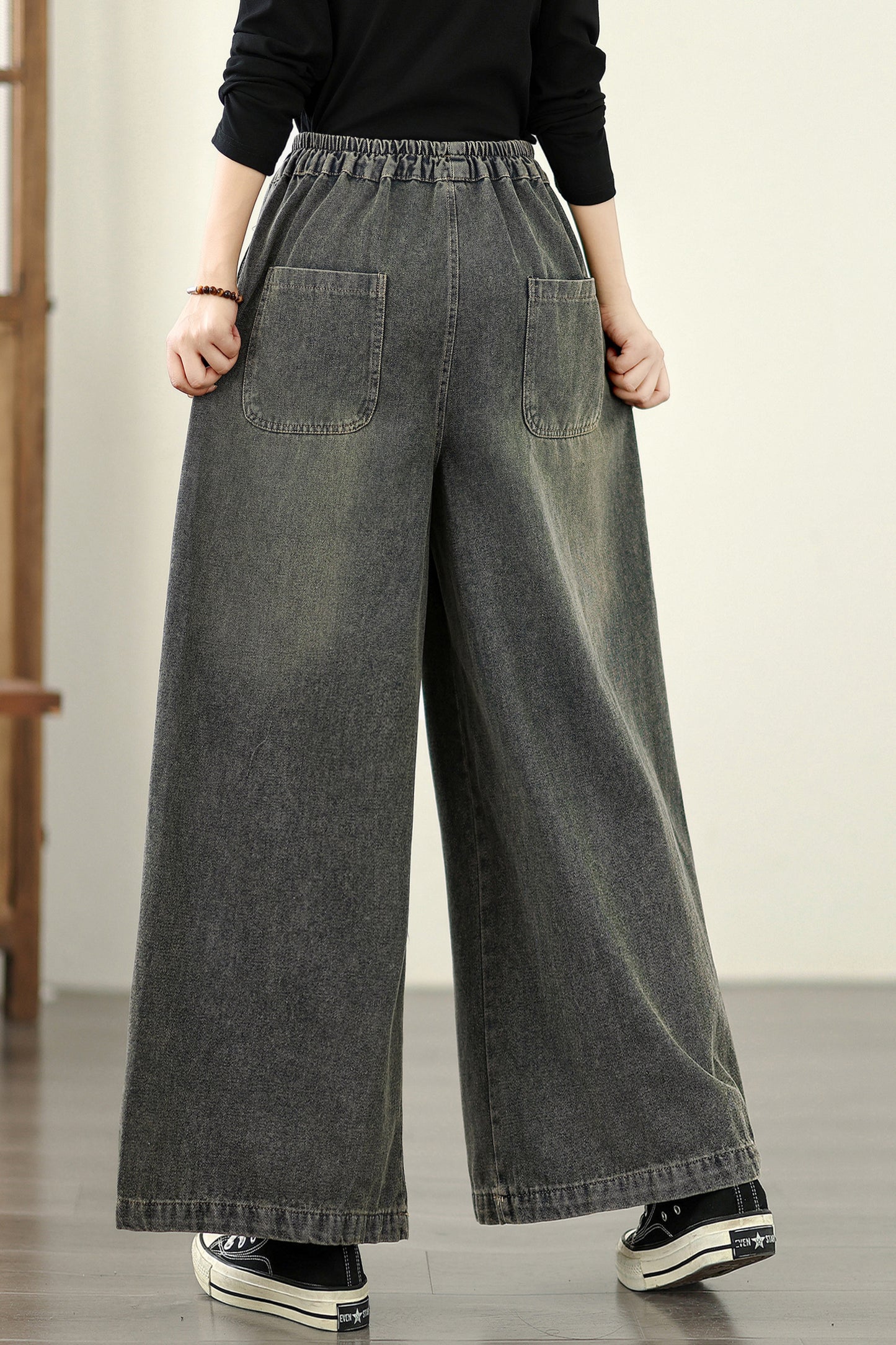 Women's Baggy Jeans Drawstring Wide Leg Denim