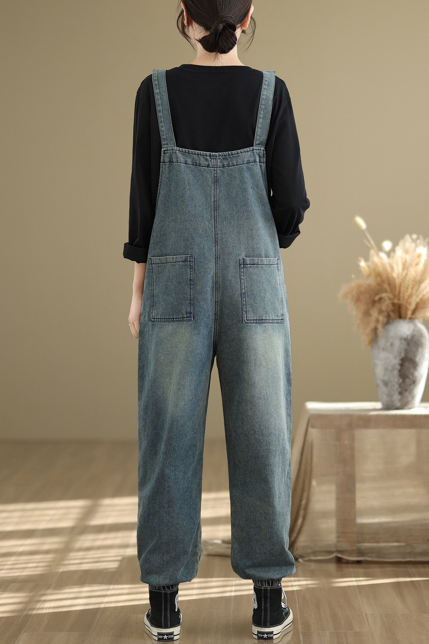 Womens Denim Bib Pants Jumpsuits Jeans Adjustable Strap Overalls