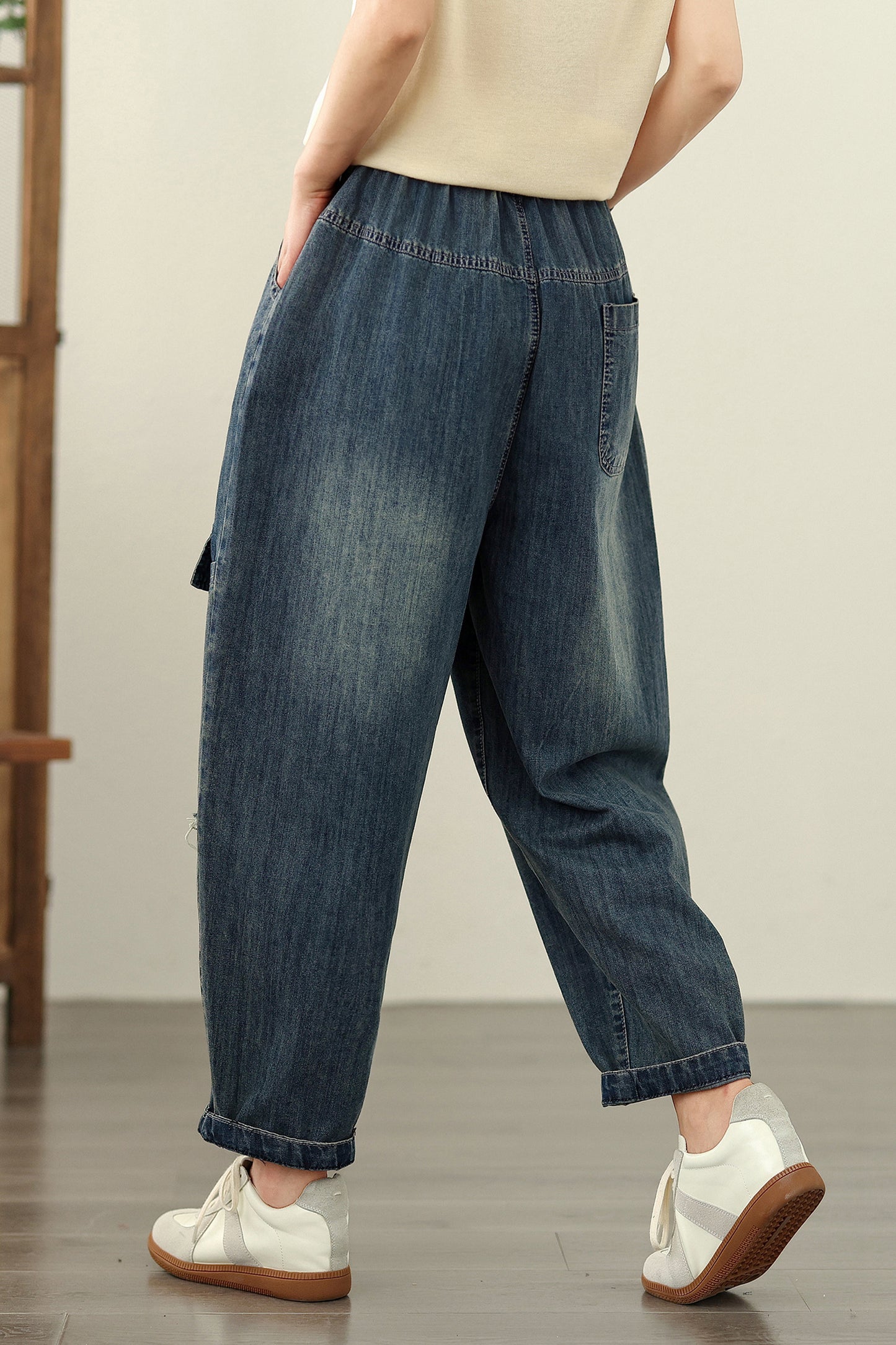 Women Jeans Denim Harem Pants Elastic Waist