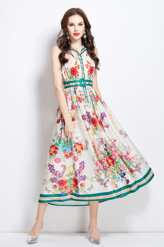 Women's Floral Print Sleeveless Flowy Maxi Dress
