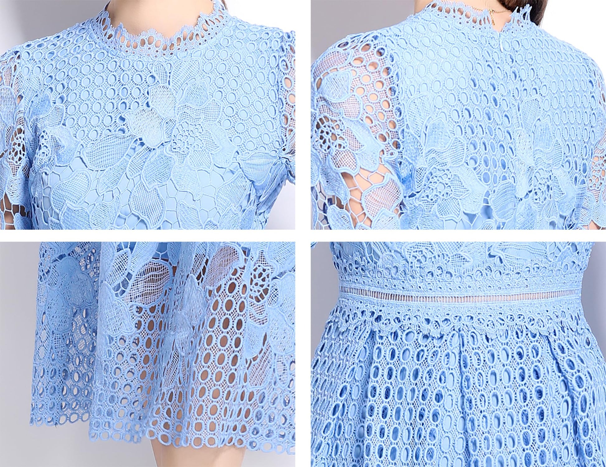 BK-Womens Floral Lace Hollow Crochet Waist Cocktail Dress - LAI MENG FIVE CATS