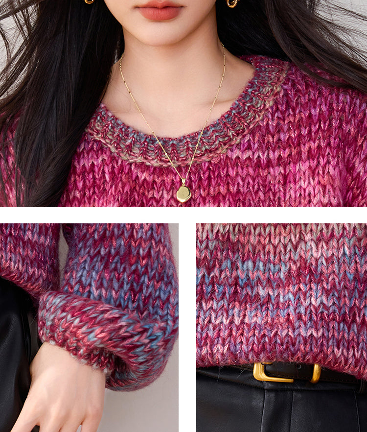 SD-Puff sleeve Colorful Pullover Sweater - LAI MENG FIVE CATS
