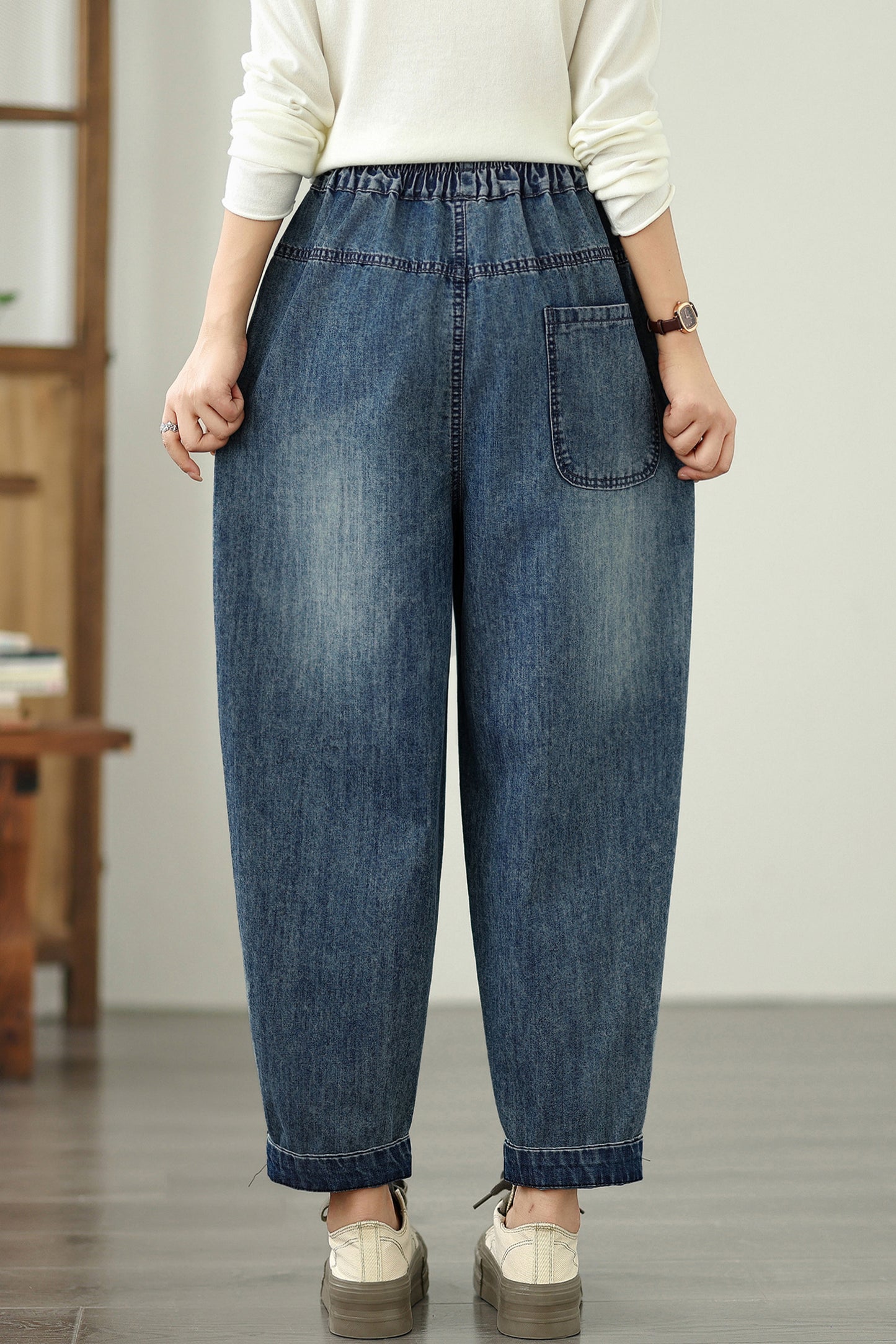 Women's Jeans Denim Pants Elastic Waist