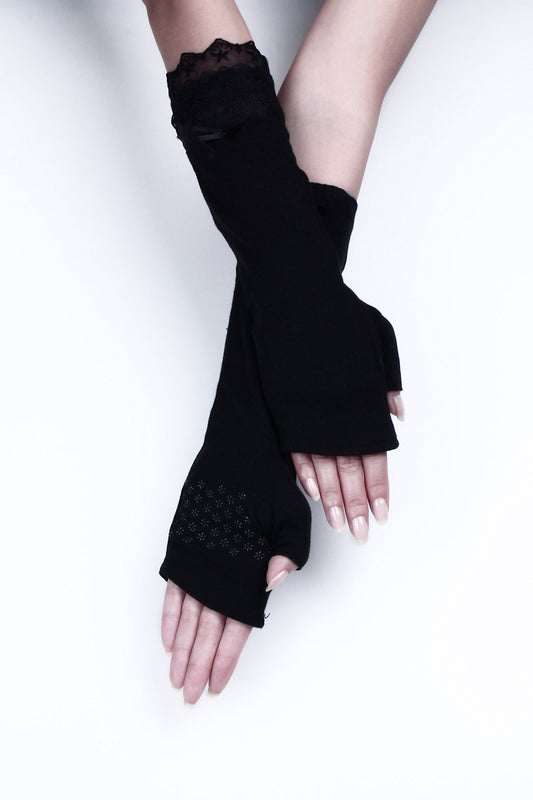 GL10-Women's Lace Bowknot Fingerless Gloves - LAI MENG FIVE CATS