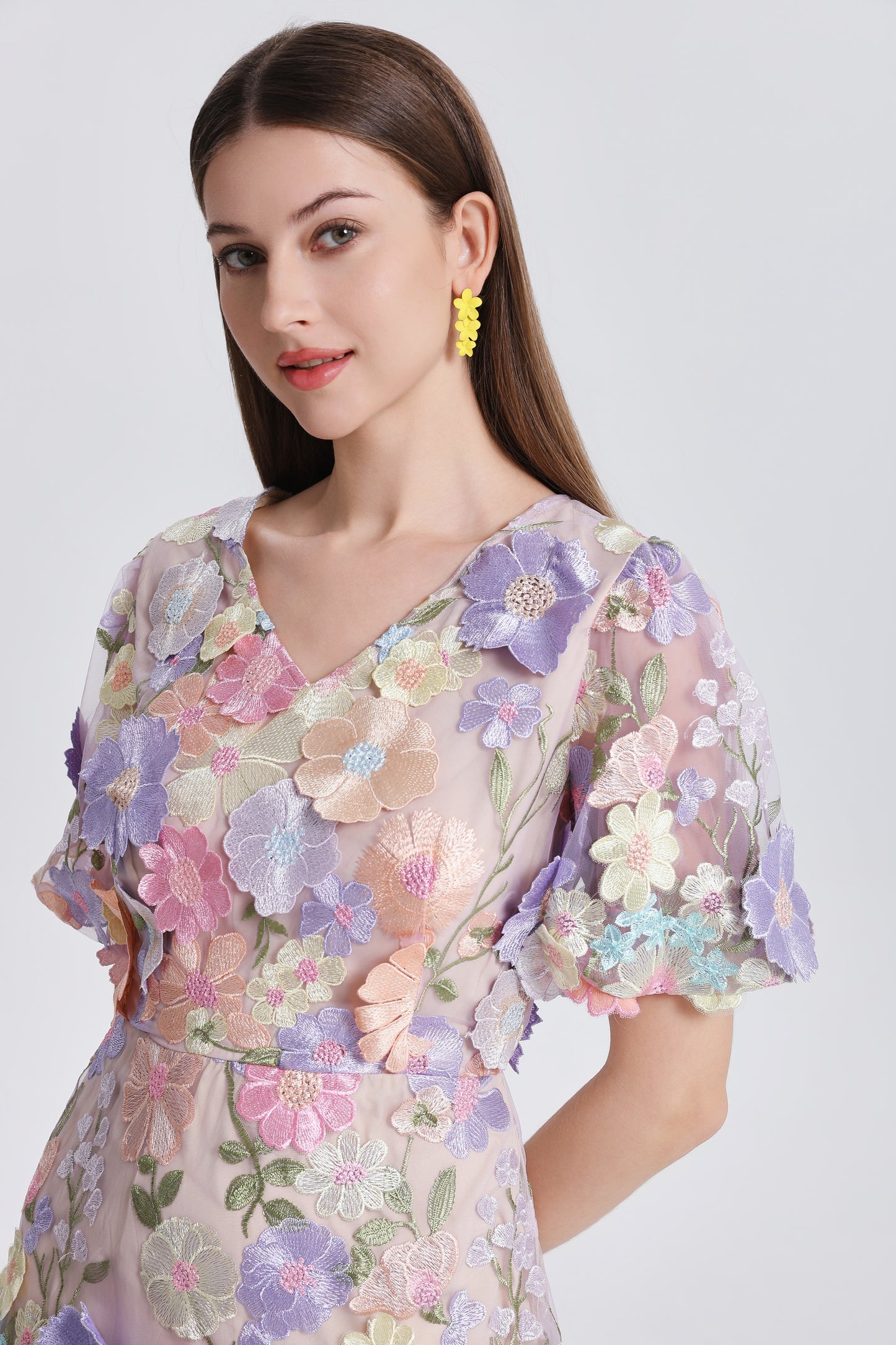 Women's 3D Floral Embroidery Tulle Lace Mesh Mini Dress