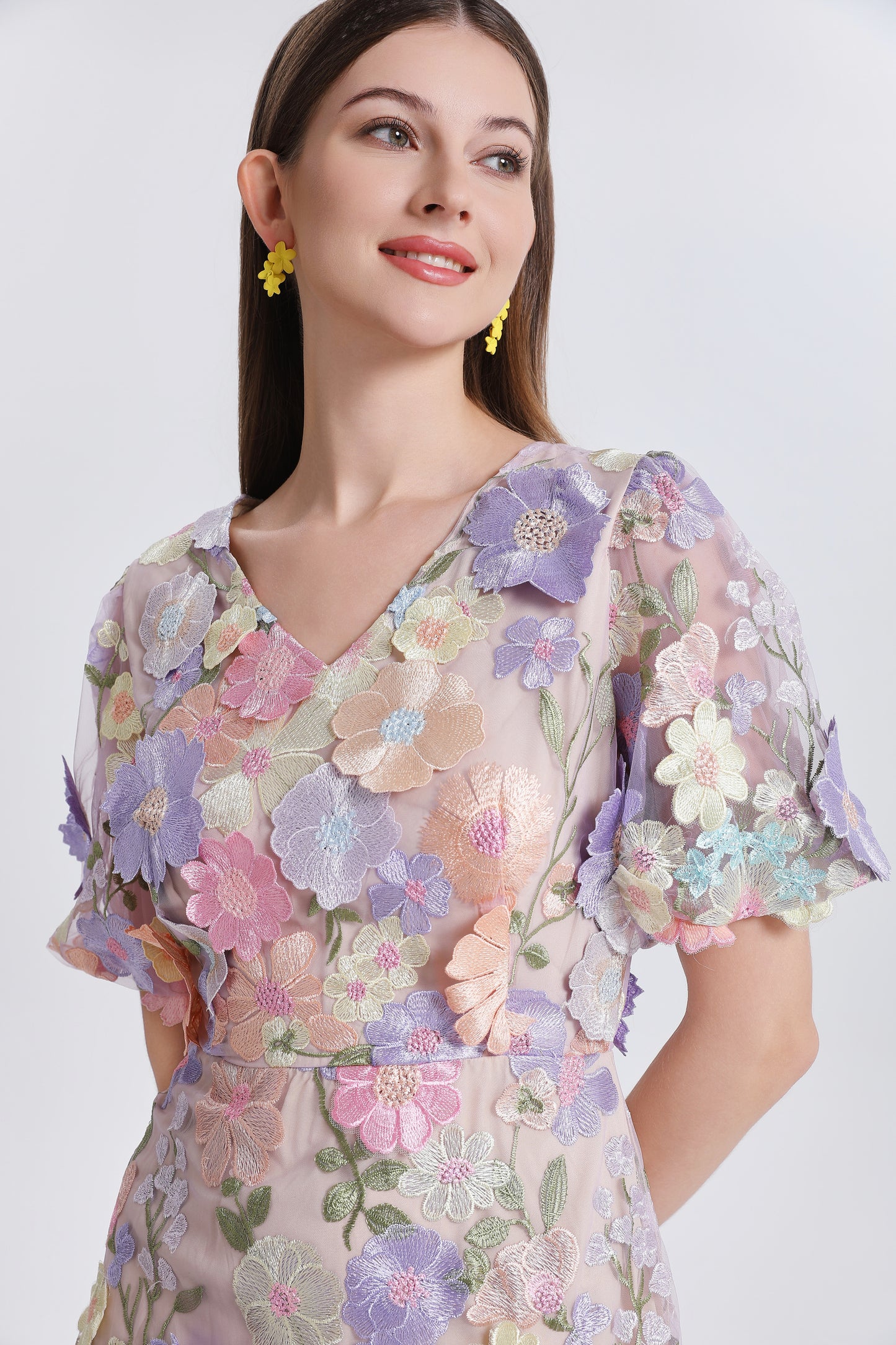 Women's 3D Floral Embroidery Tulle Lace Mesh Mini Dress