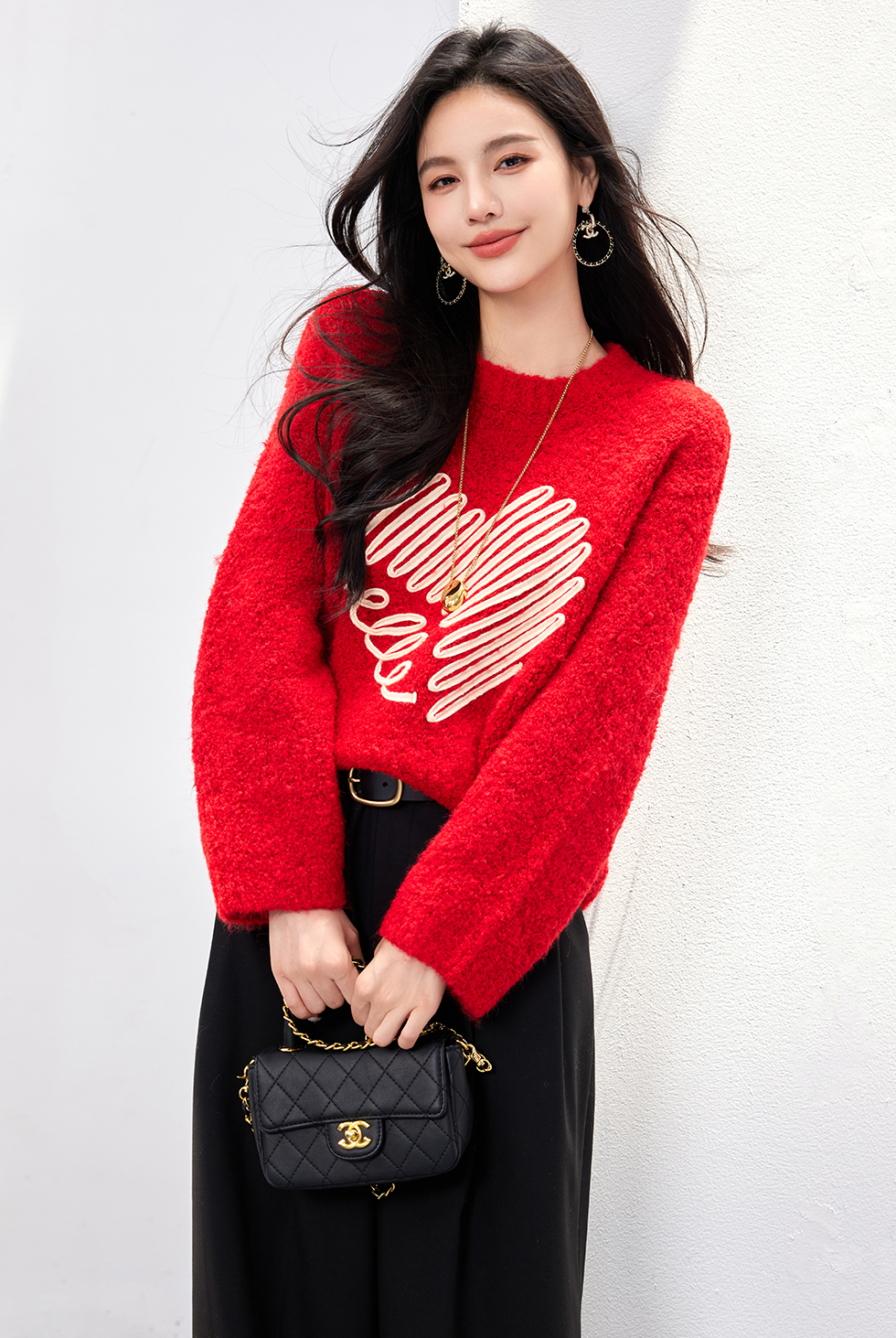 SD-Loose Fit LOVE Pattern Pullover Sweater - LAI MENG FIVE CATS
