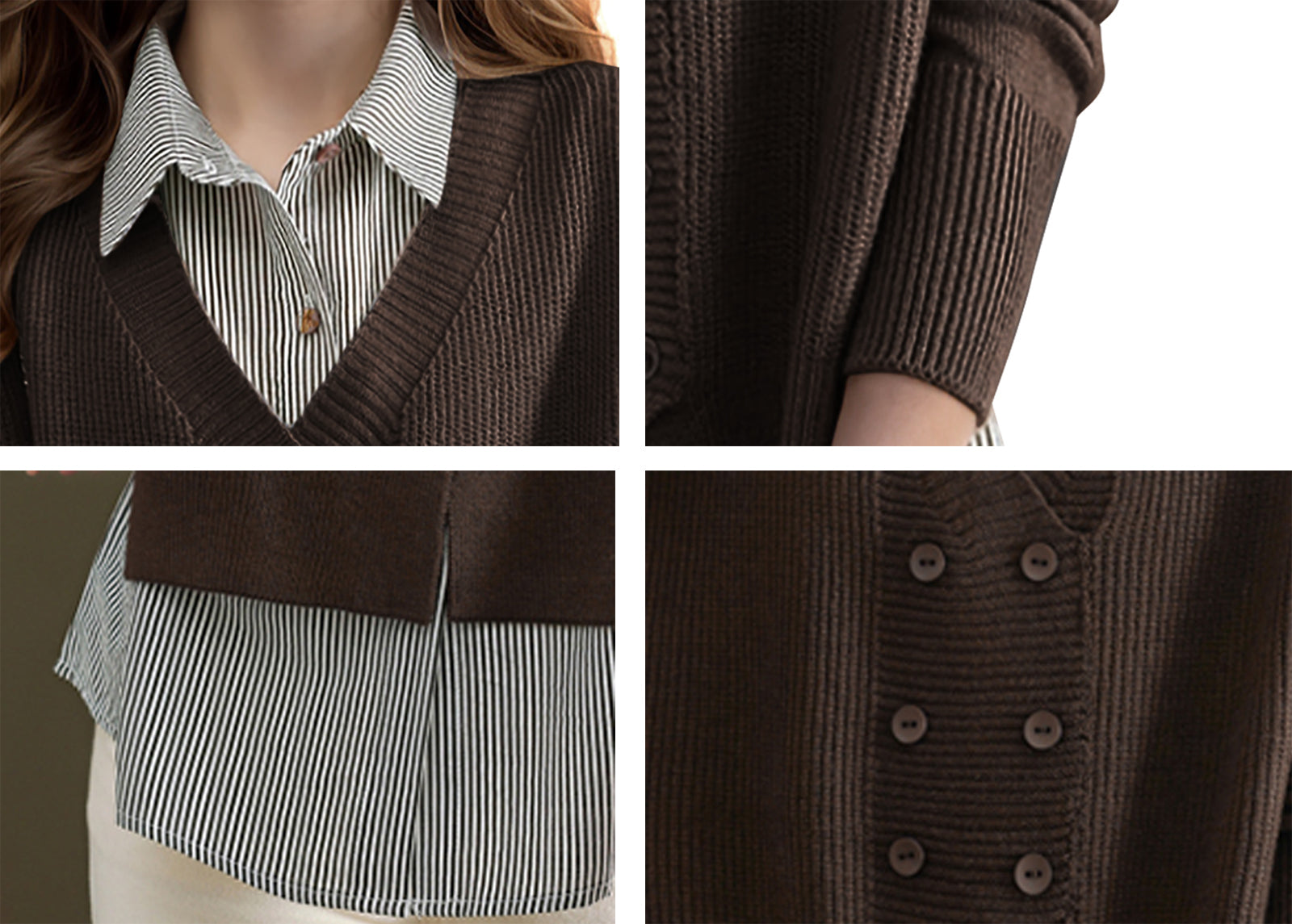 Women's Casual Patchwork Shirt Collar Long Sleeve Cotton Pullover Tops - LAI MENG FIVE CATS