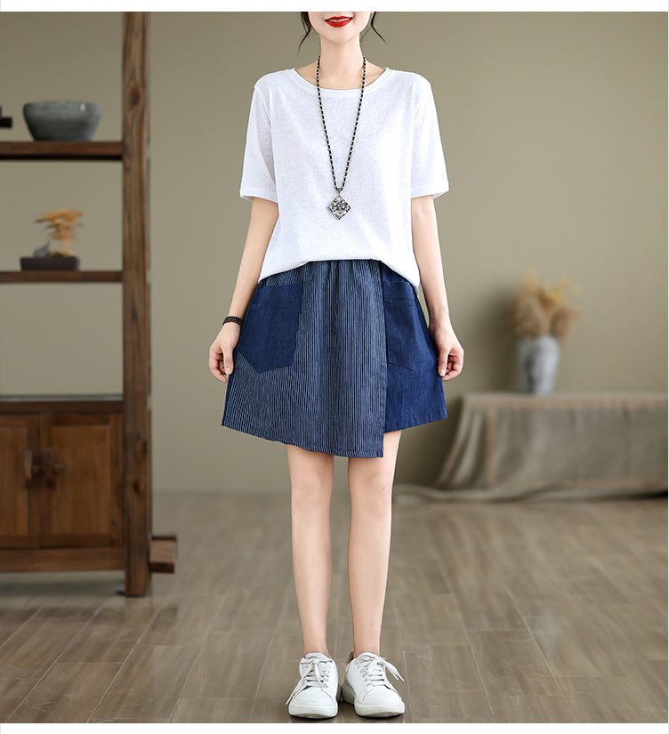 Women's Skorts Skirts Denim Mini Skirt Pull On Jean Shorts - LAI MENG FIVE CATS