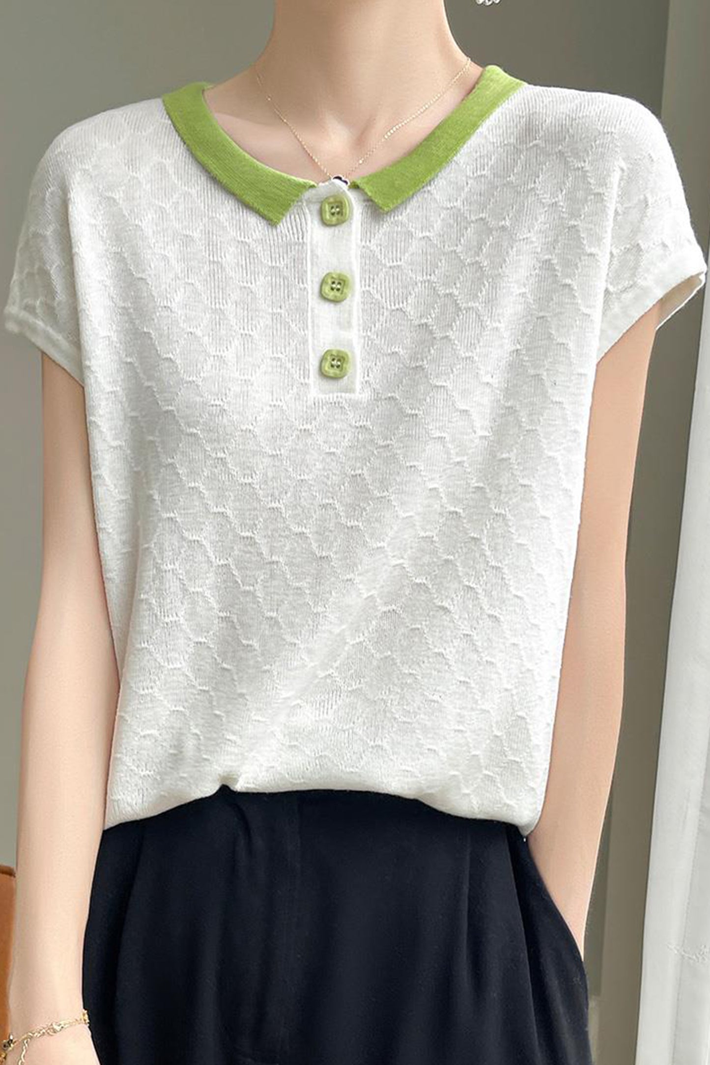 Women's Knit Tops Henley Shirts Color Block Blouse