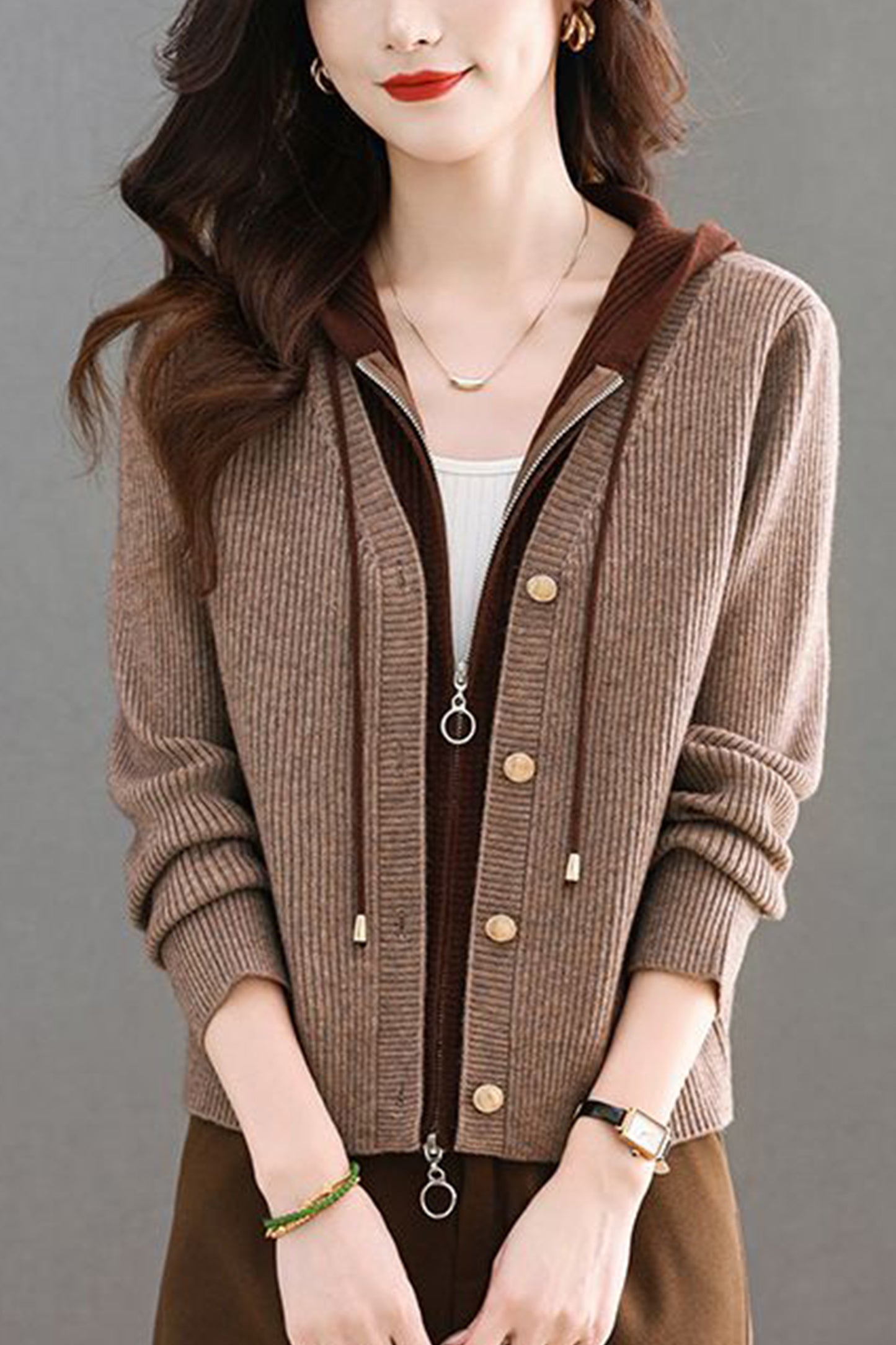 Women's Cardigan Hooded V Neck Sweaters Knit Jacket