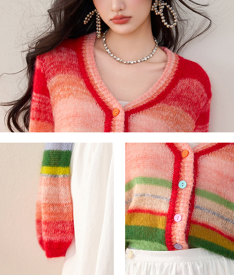 SD-Balloon Sleeve Striped Cardigan - LAI MENG FIVE CATS