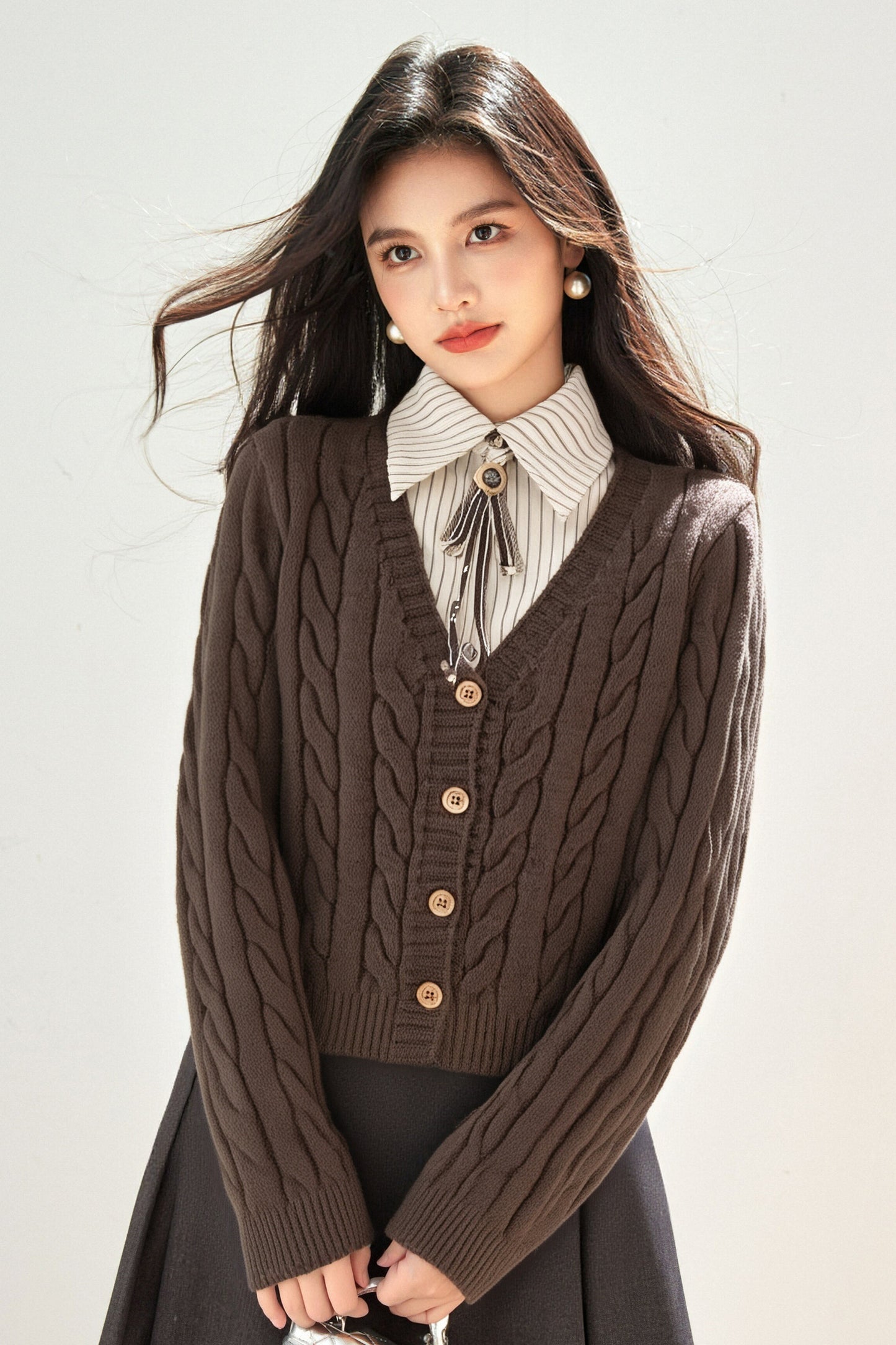 Women's Cable Knit College Style Chunky Sweater