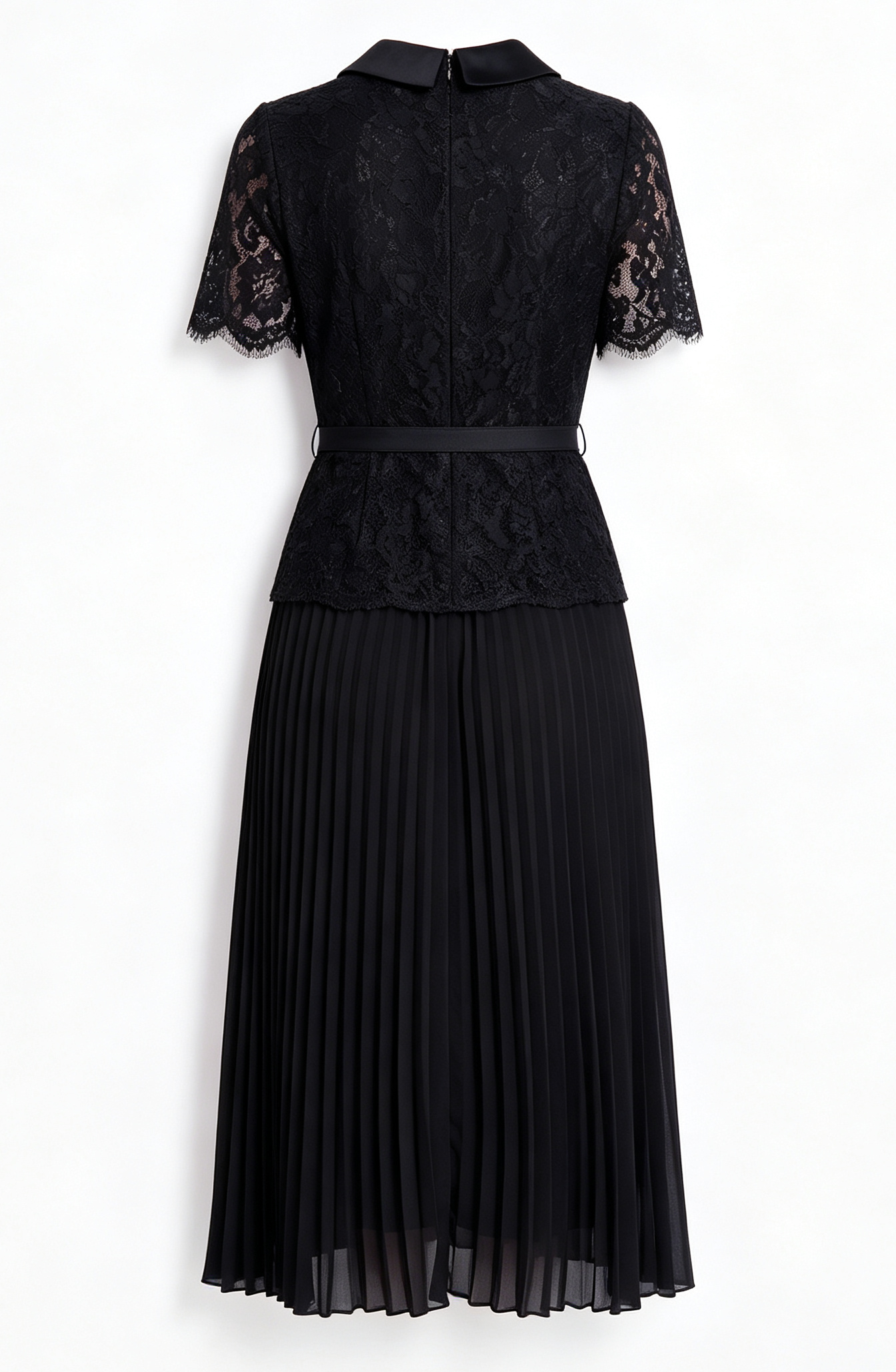 Lace Pleated Midi Dress | Elegant Fake Two-Piece Collared Dress