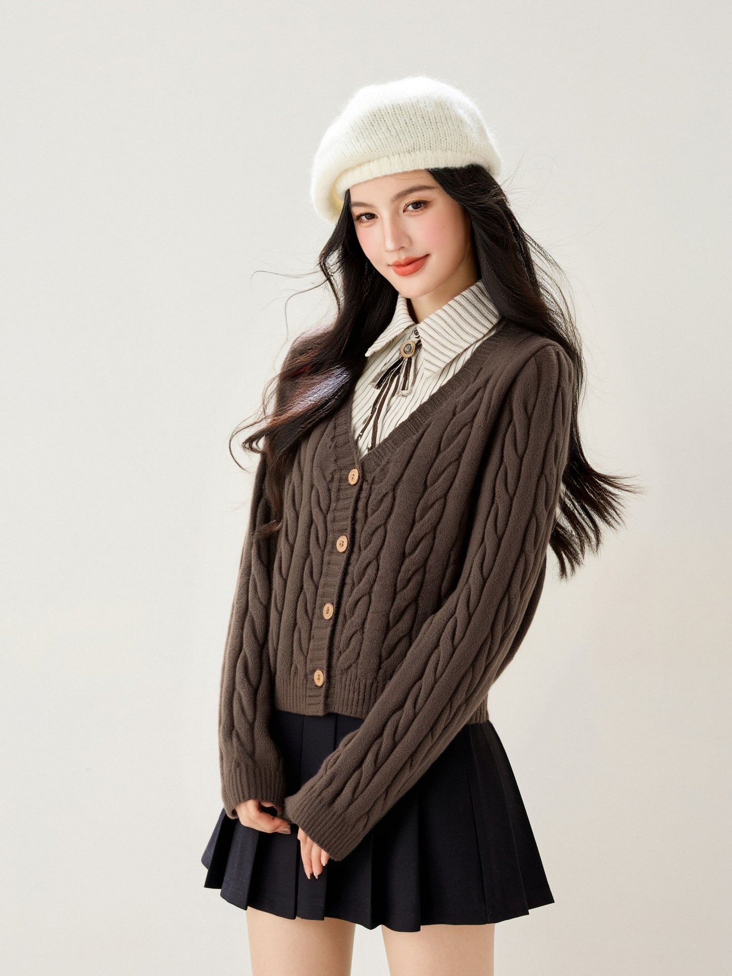 Women's Cable Knit College Style Chunky Sweater