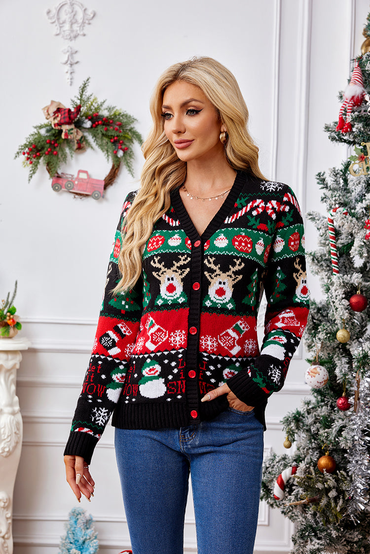 SD-Women's Long Sleeve Christmas Pattern Cardigan