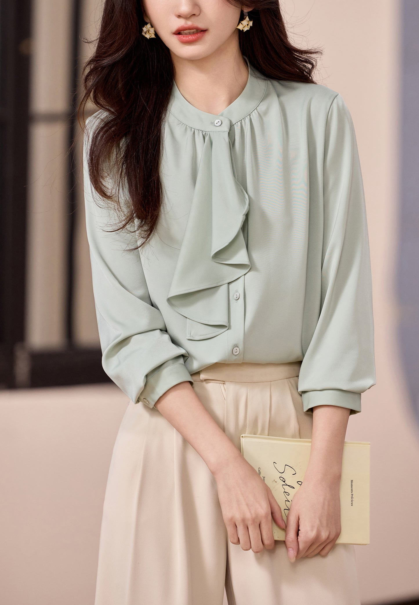 Women's Ruffle Shirt Puffe Sleeve Blouse Top